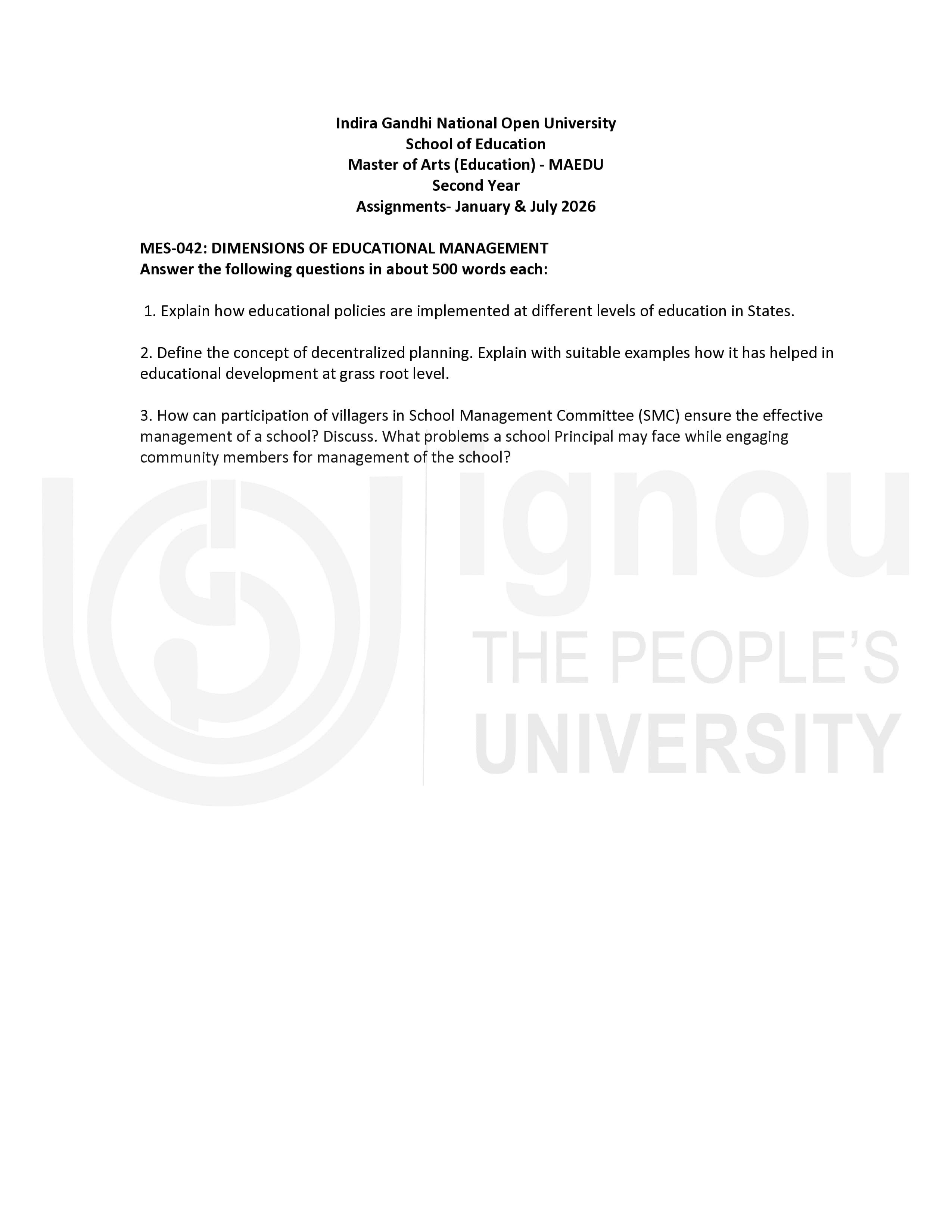 IGNOU MES 042 Handwritten Hardcopy Assignment 2026-26 (English Medium)