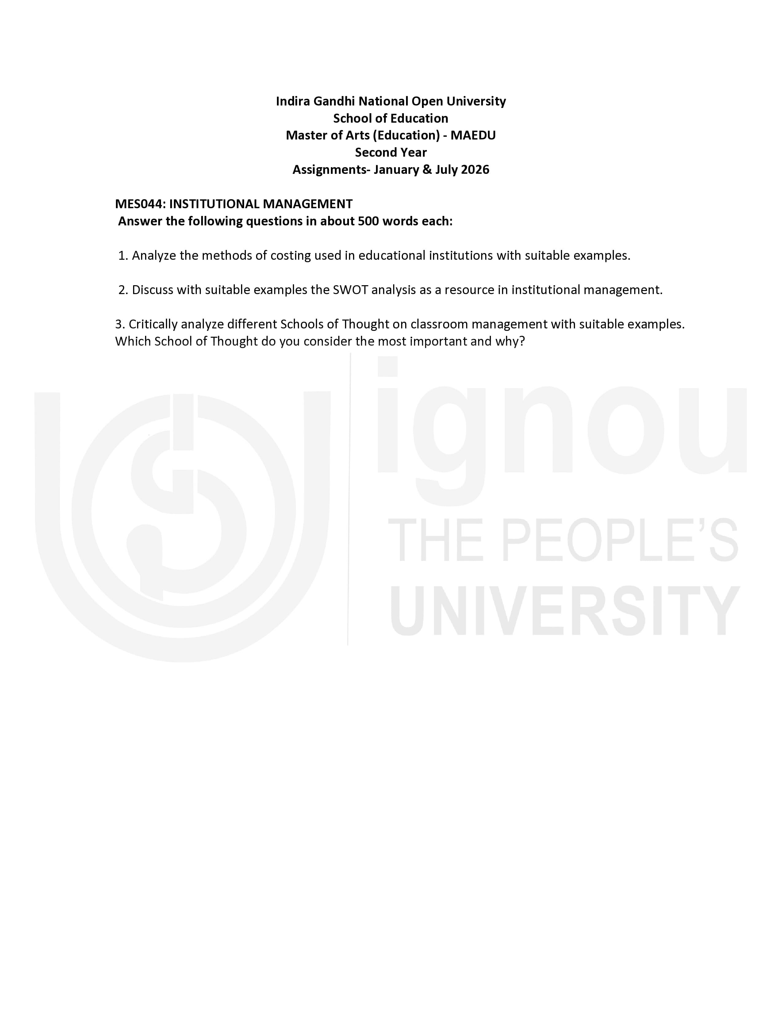IGNOU MES 044 Handwritten Hardcopy Assignment 2026-26 (English Medium)