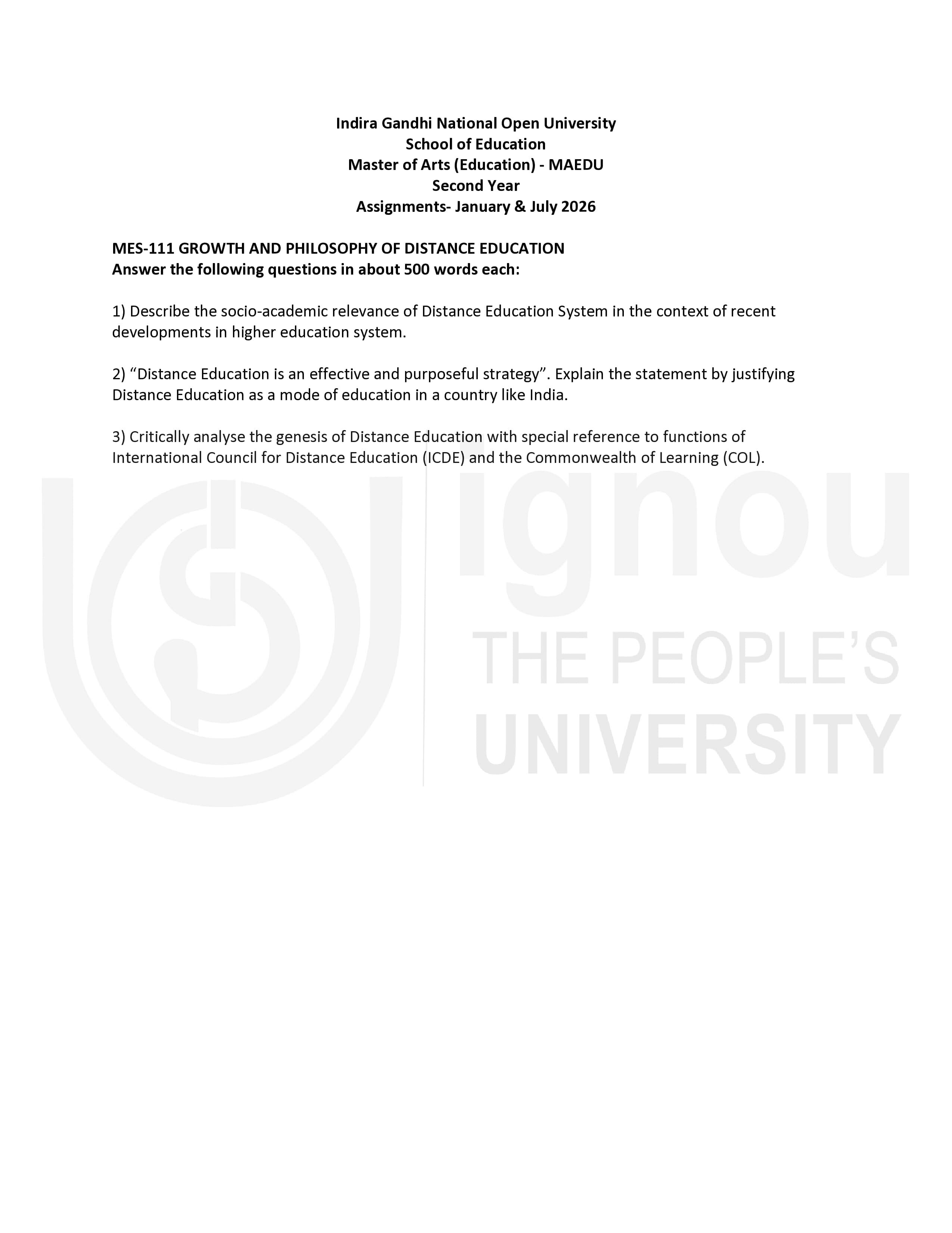 IGNOU MES 111 Handwritten Hardcopy Assignment 2026-26 (English Medium)