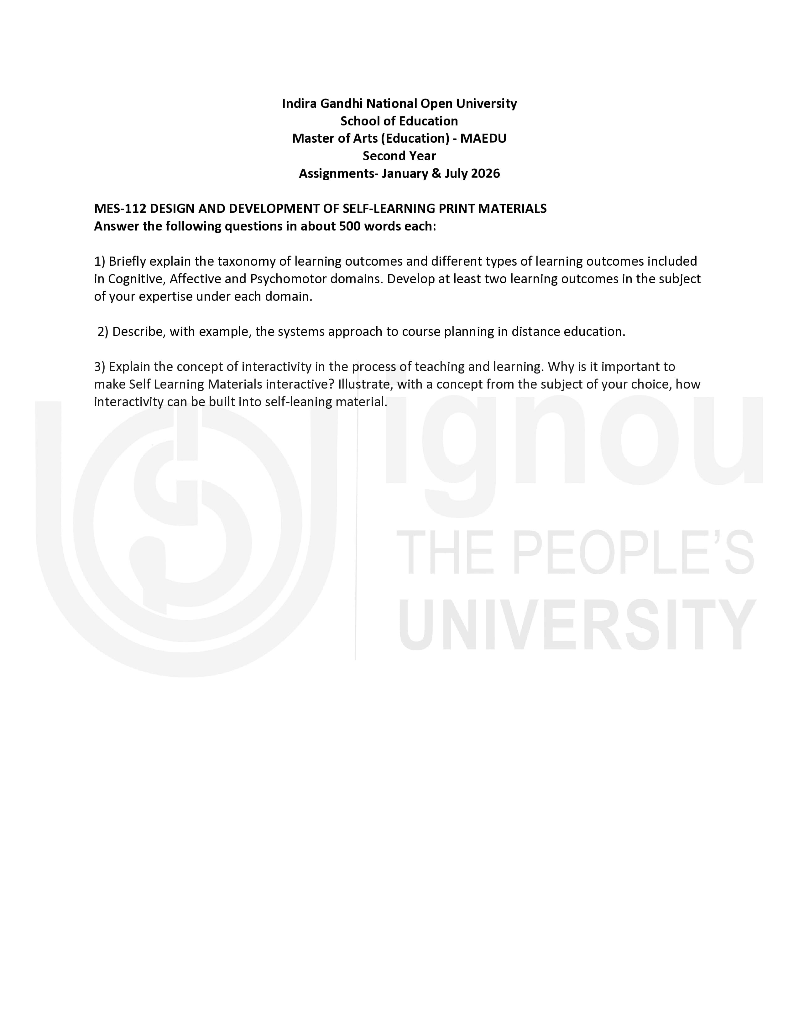 IGNOU MES 112 Handwritten Hardcopy Assignment 2026-26 (English Medium)