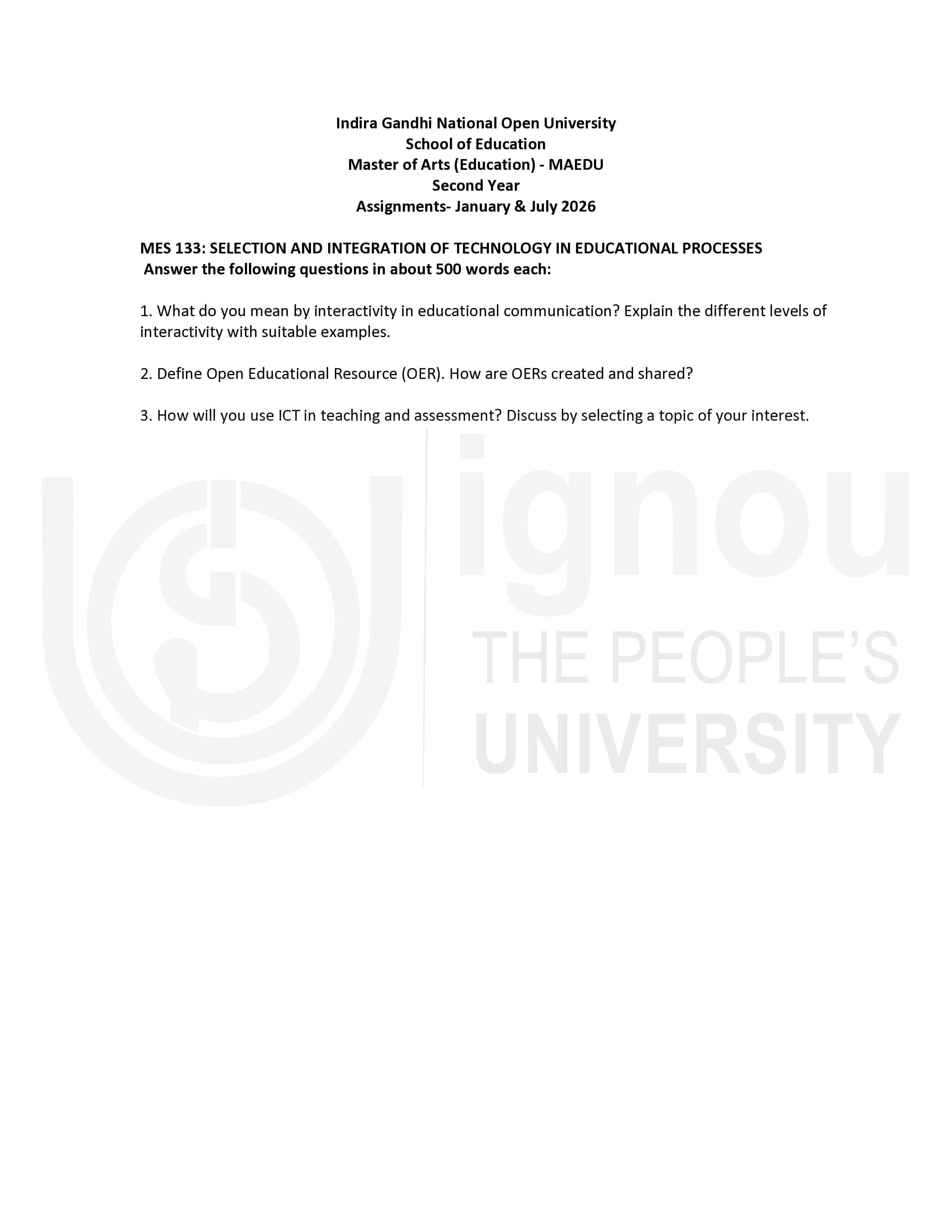 IGNOU MES 133 Handwritten Hardcopy Assignment 2026-26 (English Medium)