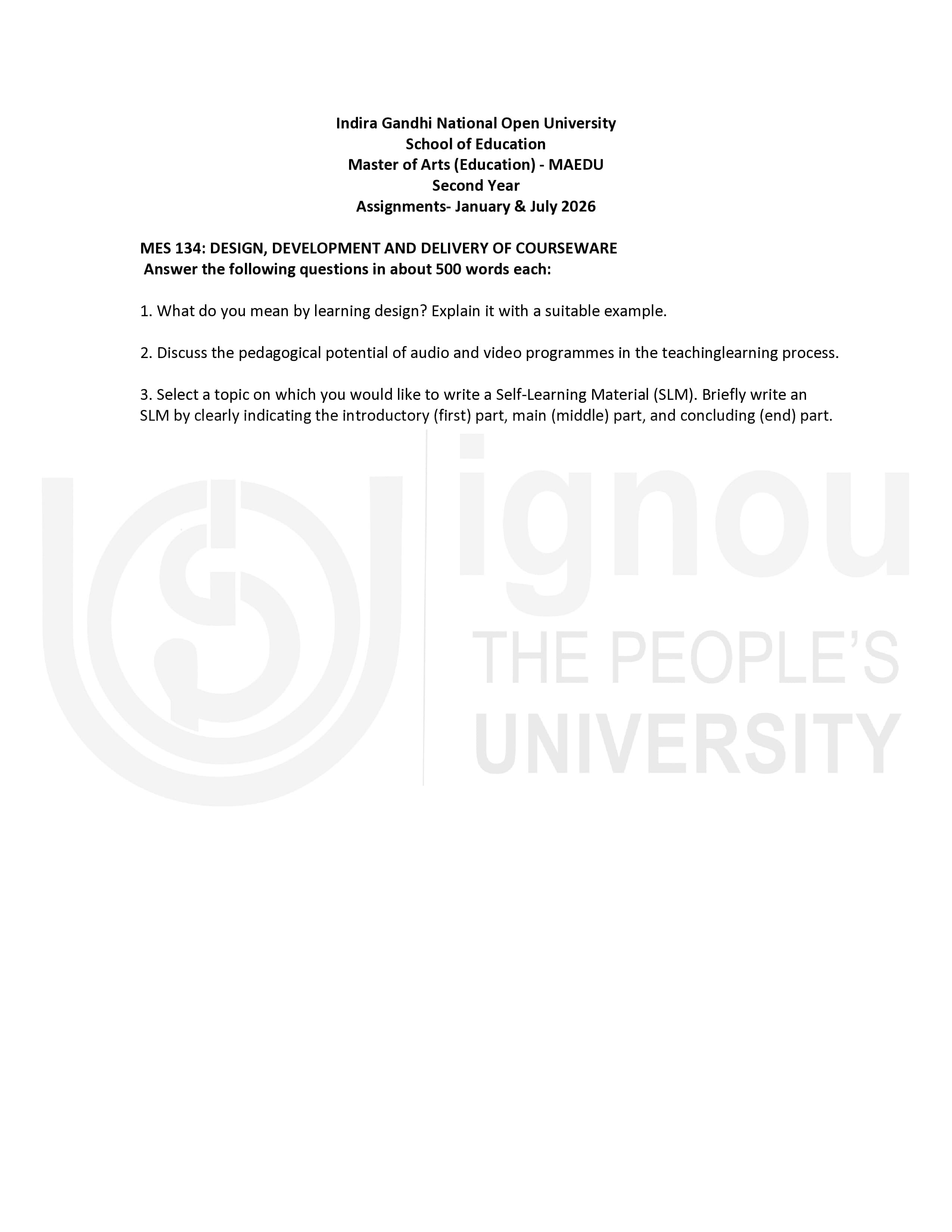 IGNOU MES 134 Handwritten Hardcopy Assignment 2026-26 (English Medium)