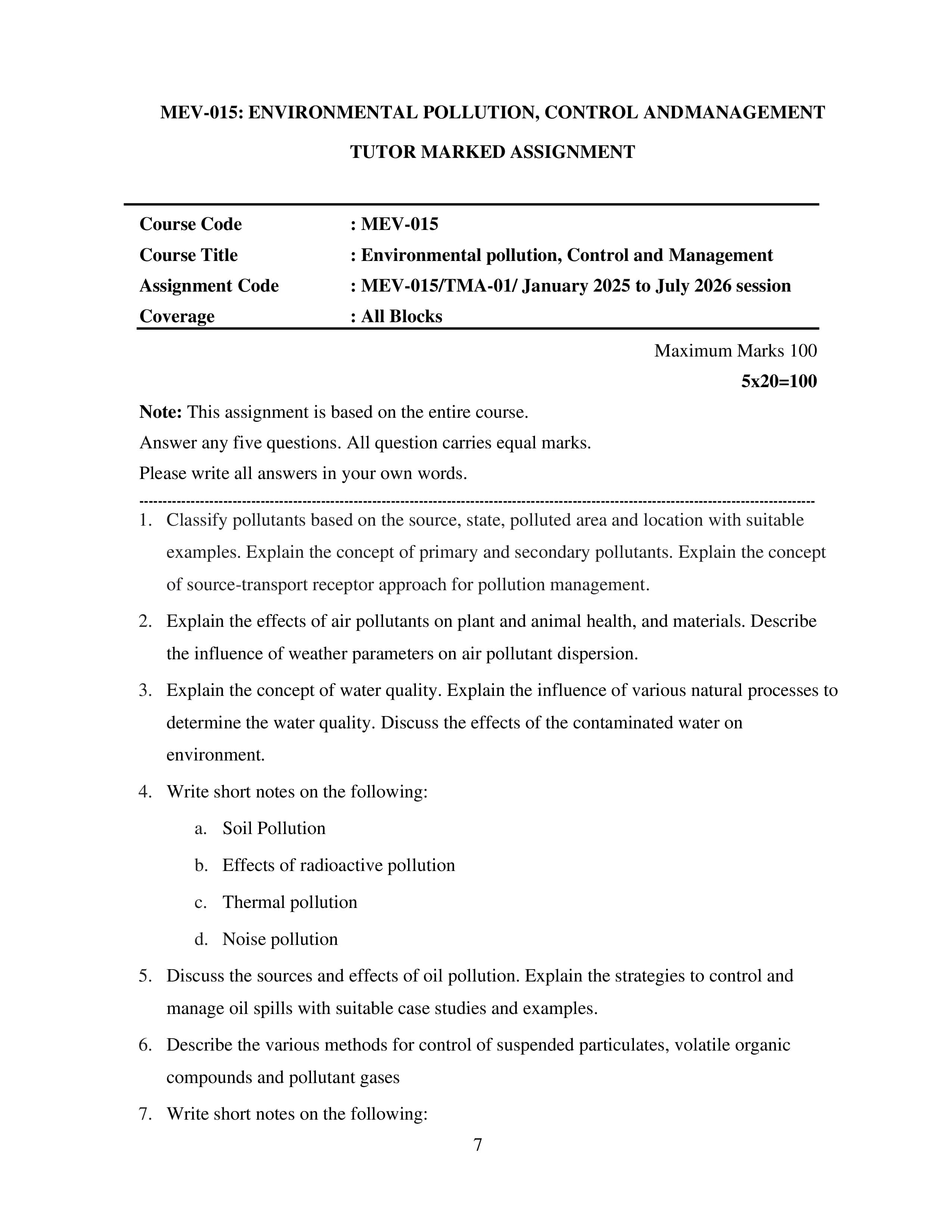 IGNOU MEV 015 Handwritten Hardcopy Assignment 2025-2026 (English Medium)