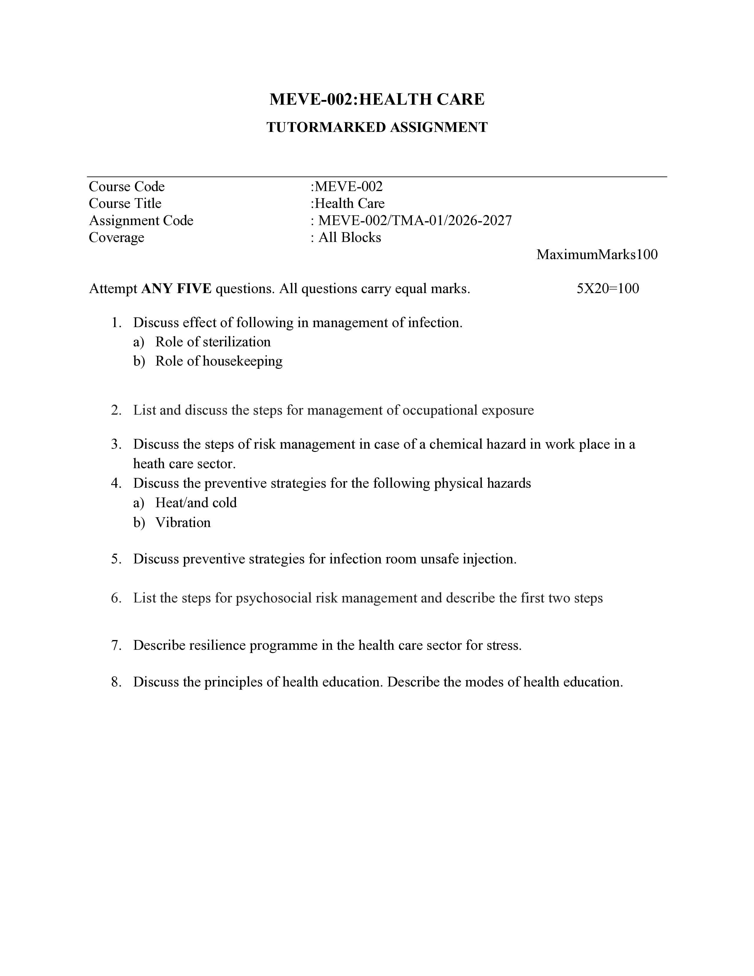 IGNOU MEVE 002 Handwritten Hardcopy Assignment 2026-26 (English Medium)