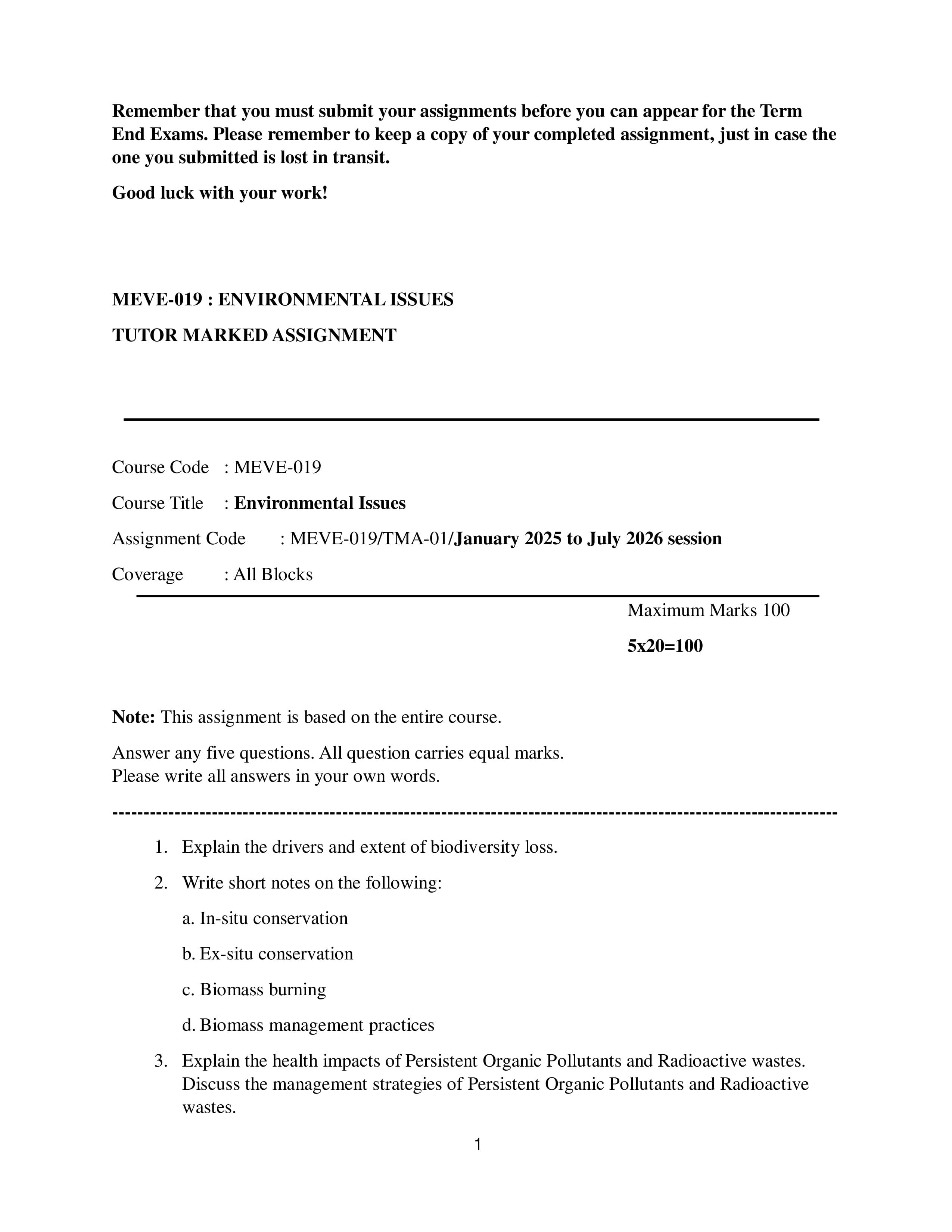 IGNOU MEVE 019 Handwritten Hardcopy Assignment 2026-26 (English Medium)