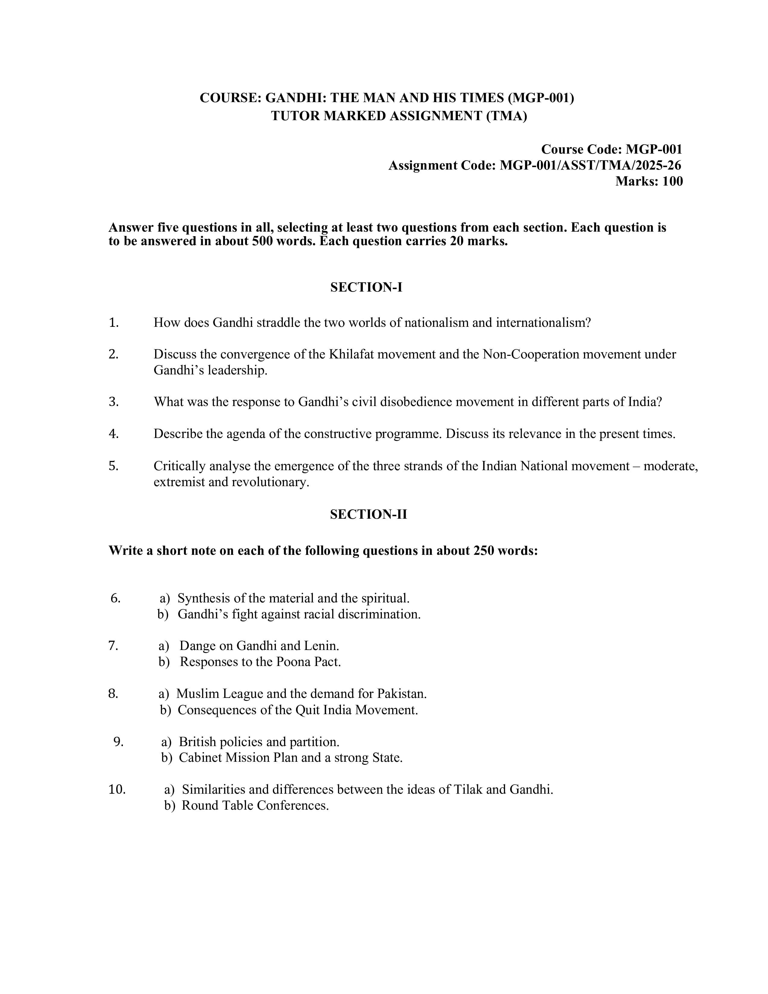 IGNOU MGP 001 Handwritten Hardcopy Assignment 2025-2026 (English Medium)