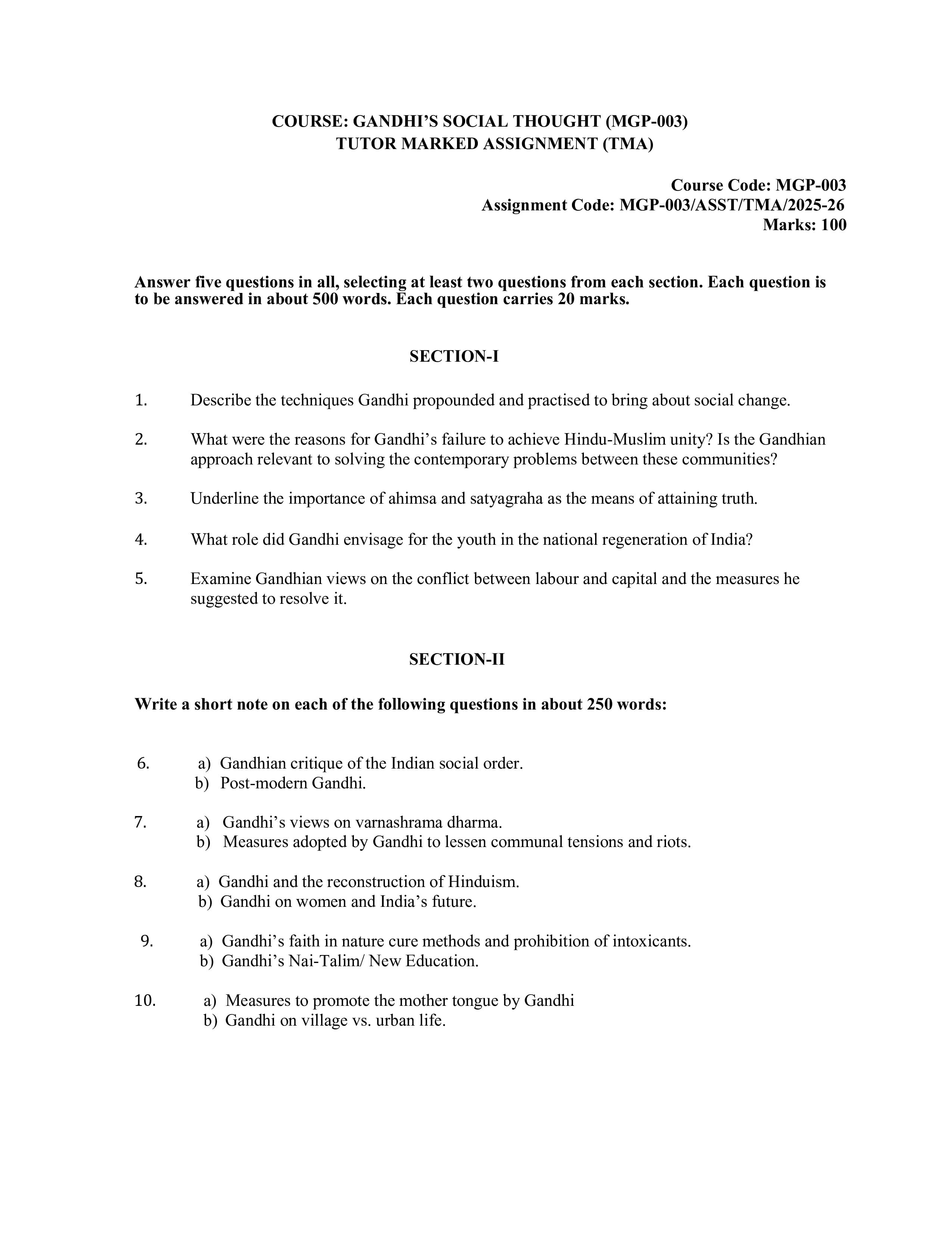 IGNOU MGP 003 Handwritten Hardcopy Assignment 2025-2026 (English Medium)