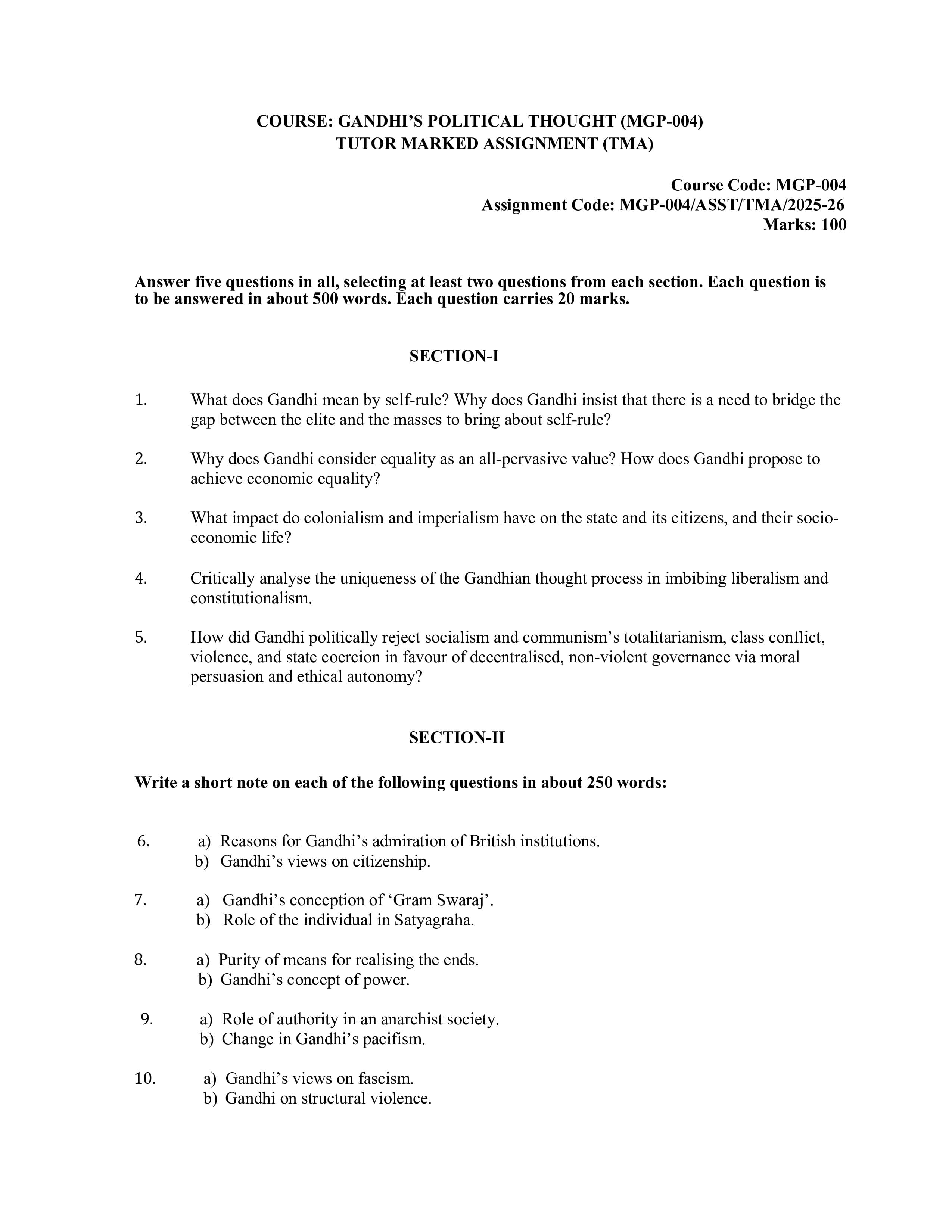 IGNOU MGP 004 Handwritten Hardcopy Assignment 2025-2026 (English Medium)