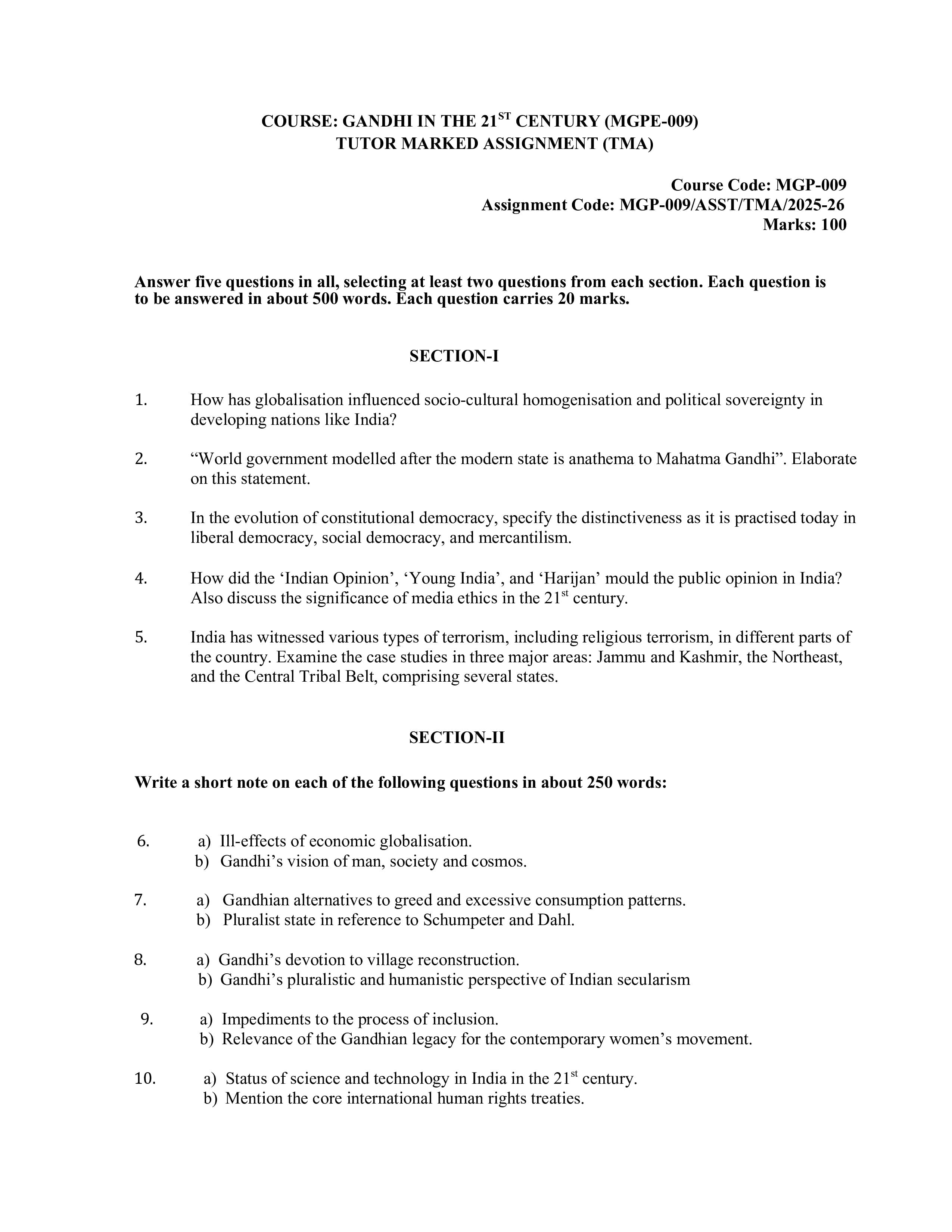 IGNOU MGPE 009 Handwritten Hardcopy Assignment 2025-2026 (English Medium)