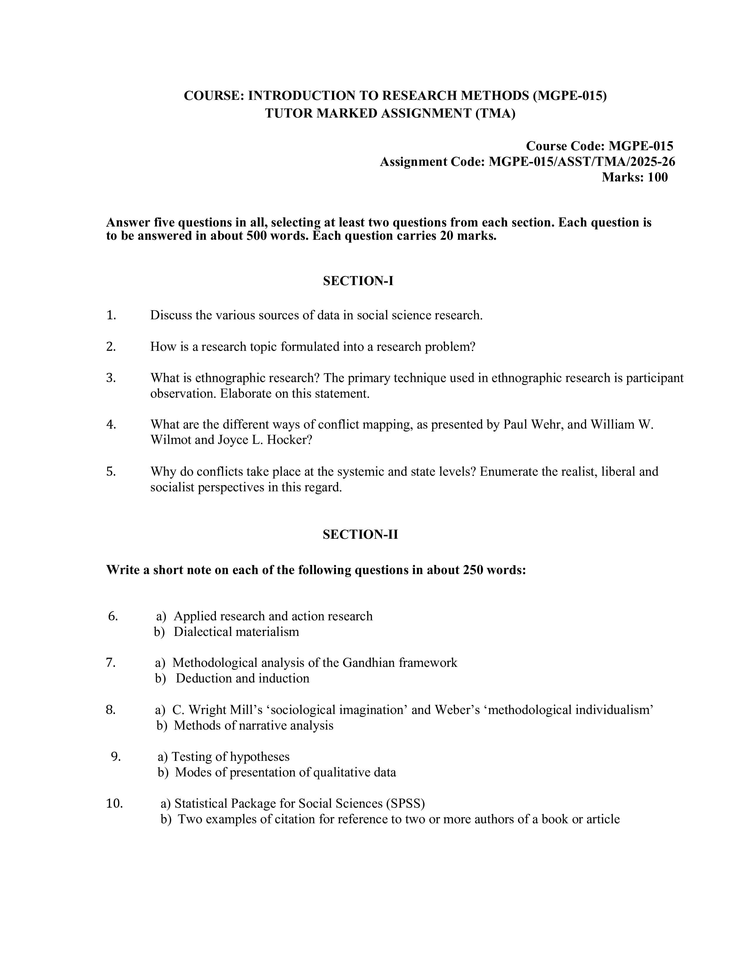 IGNOU MGPE 015 Handwritten Hardcopy Assignment 2025-2026 (English Medium)