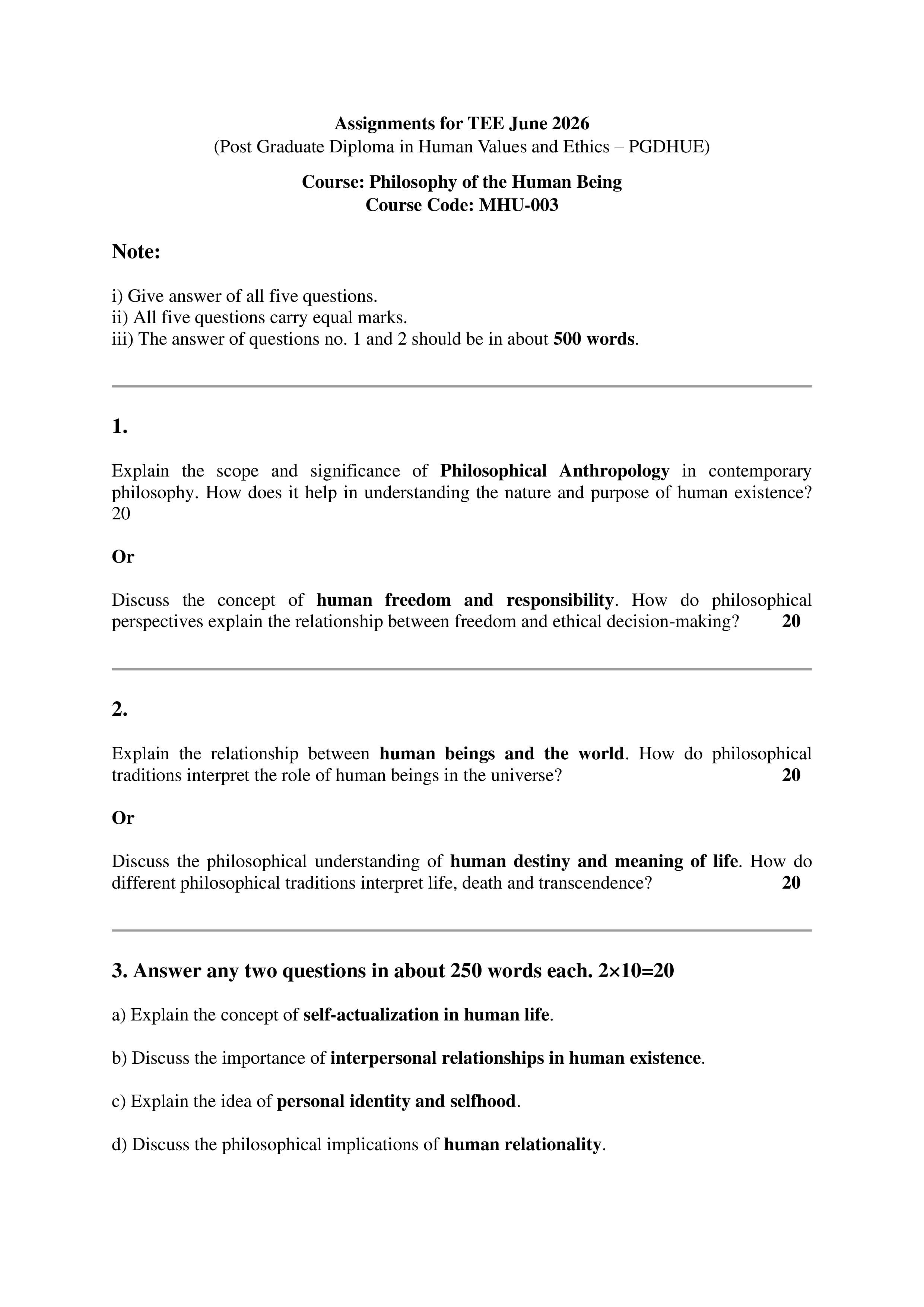 IGNOU MHU 003 Handwritten Hardcopy Assignment 2026-26 (English Medium)