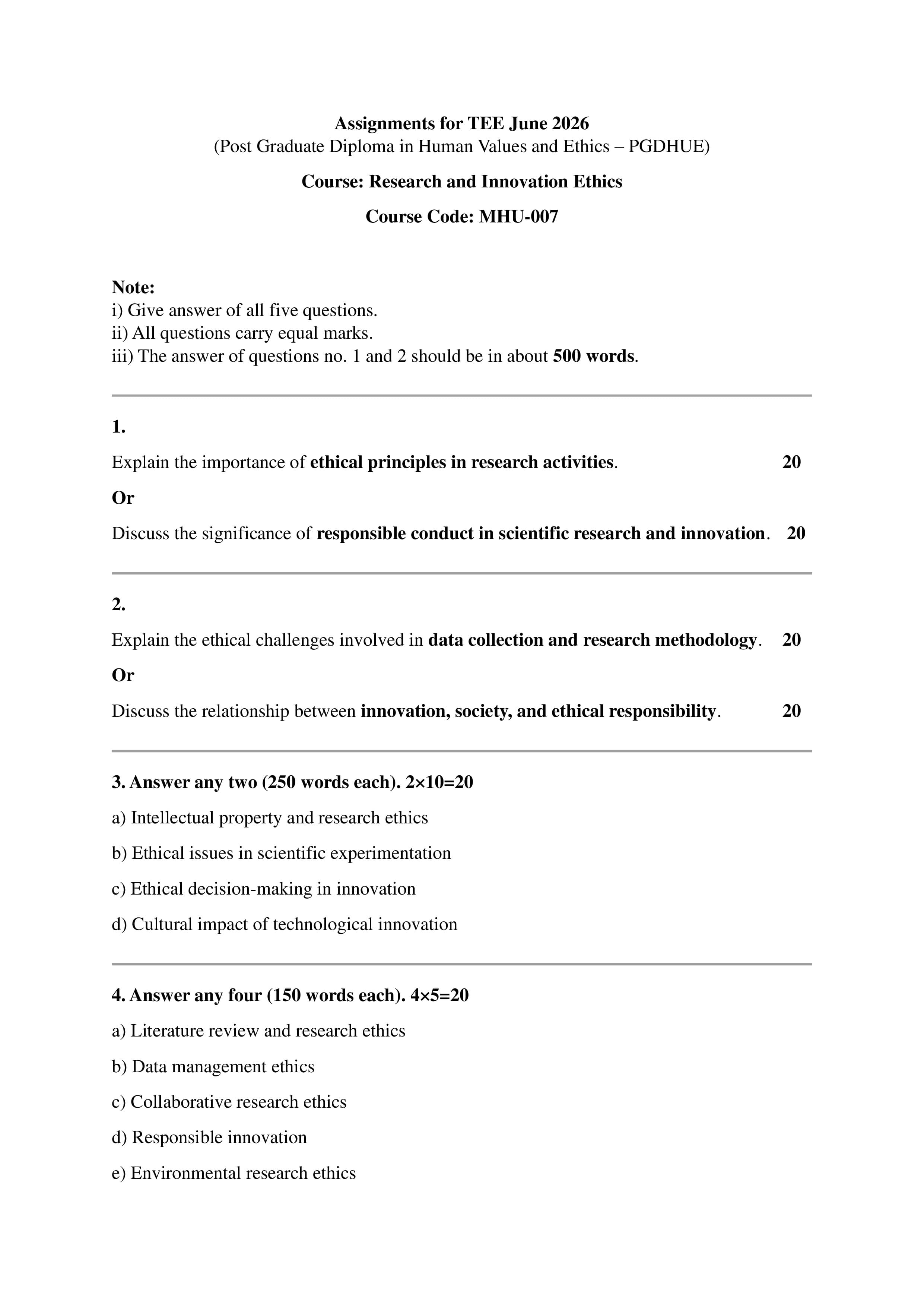 IGNOU MHU 007 Handwritten Hardcopy Assignment 2026-26 (English Medium)
