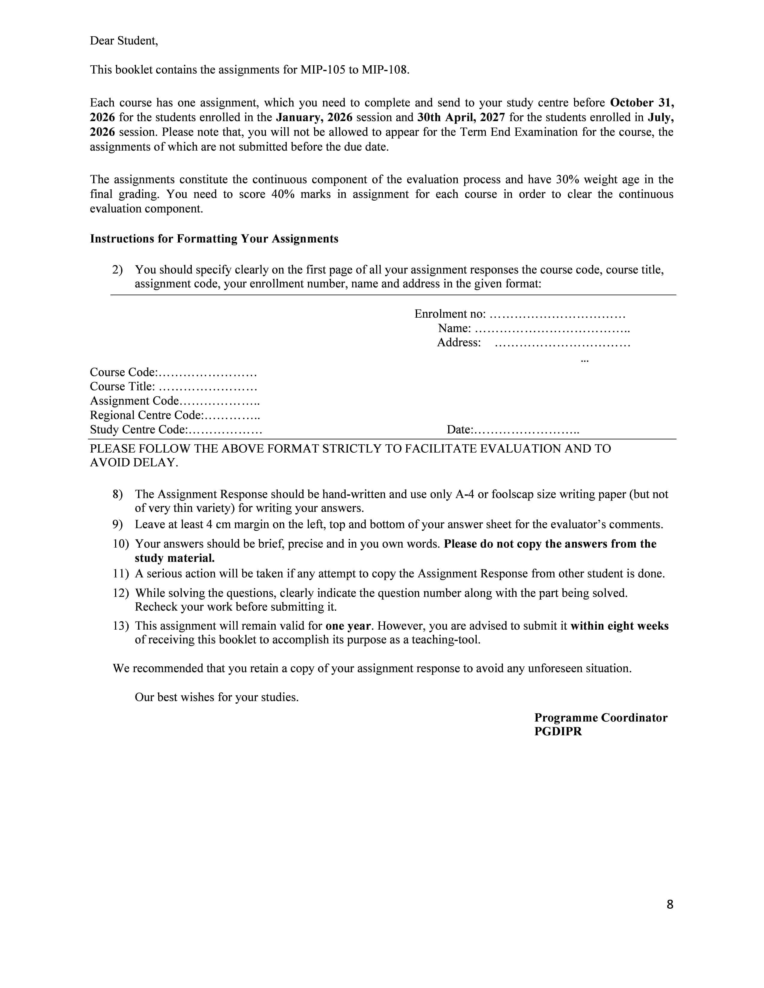 IGNOU MIP 108 Handwritten Hardcopy Assignment 2026-26 (English Medium)