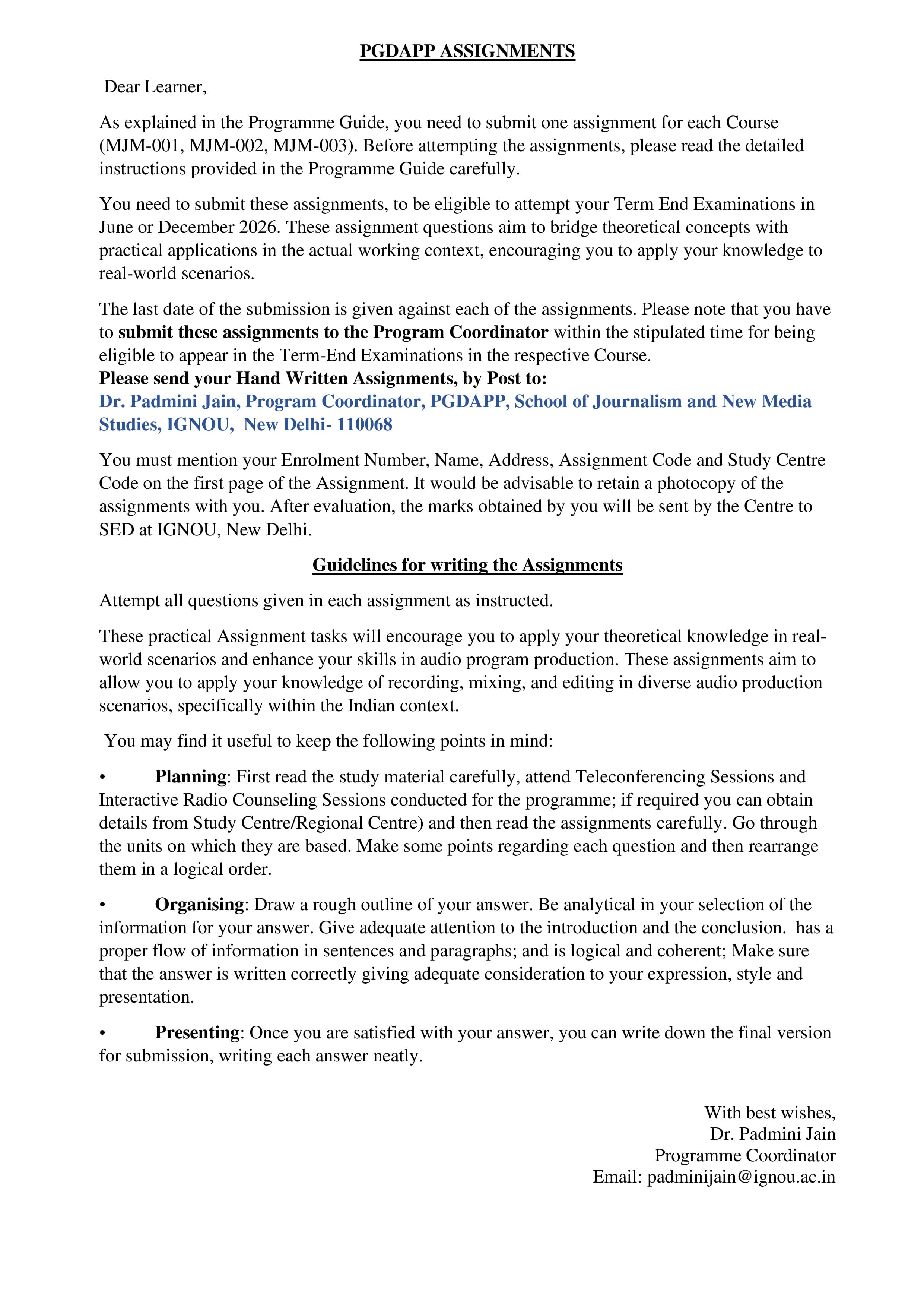 IGNOU MJM 003 Handwritten Hardcopy Assignment 2026-26 (English Medium)