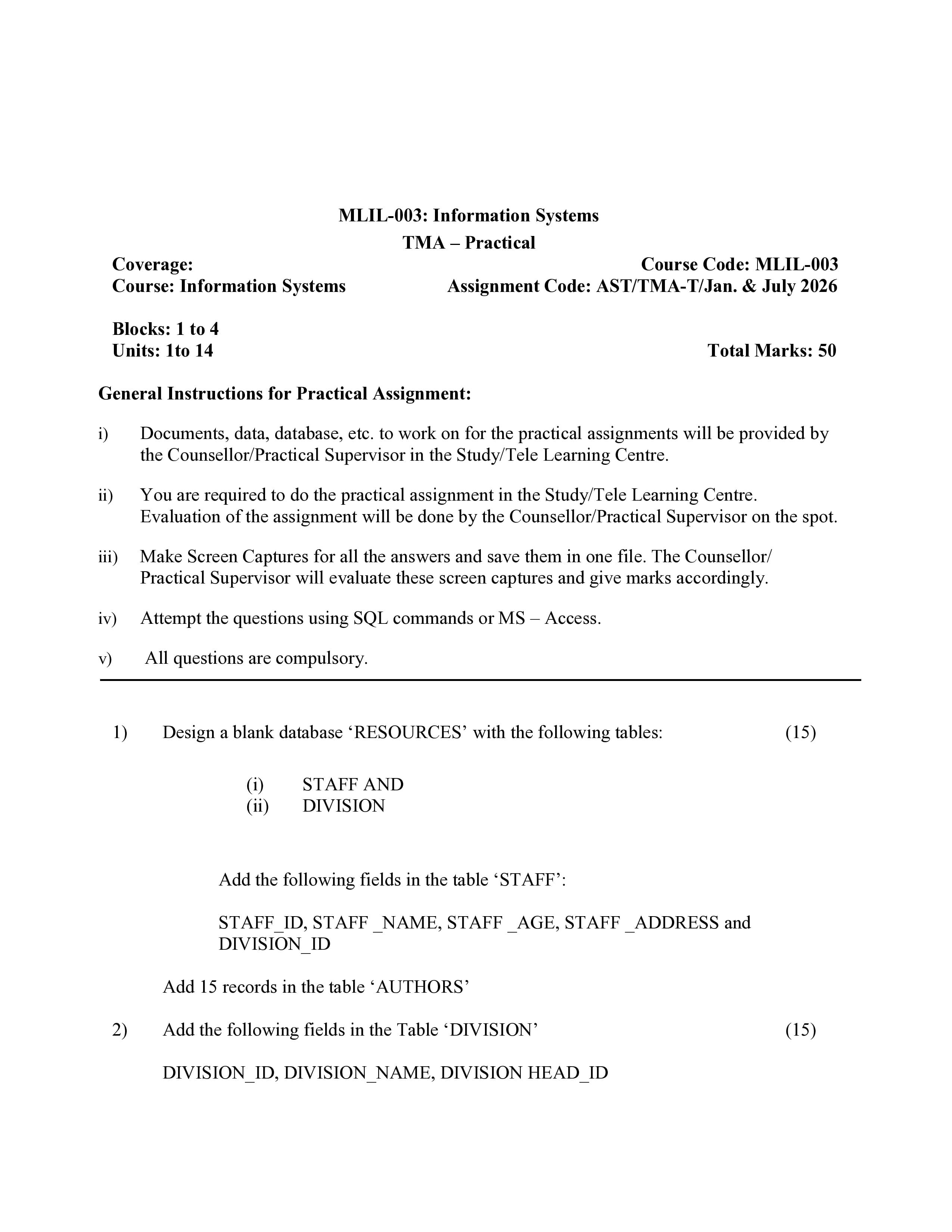 IGNOU MLI 003 Handwritten Hardcopy Assignment 2026-26 (English Medium)