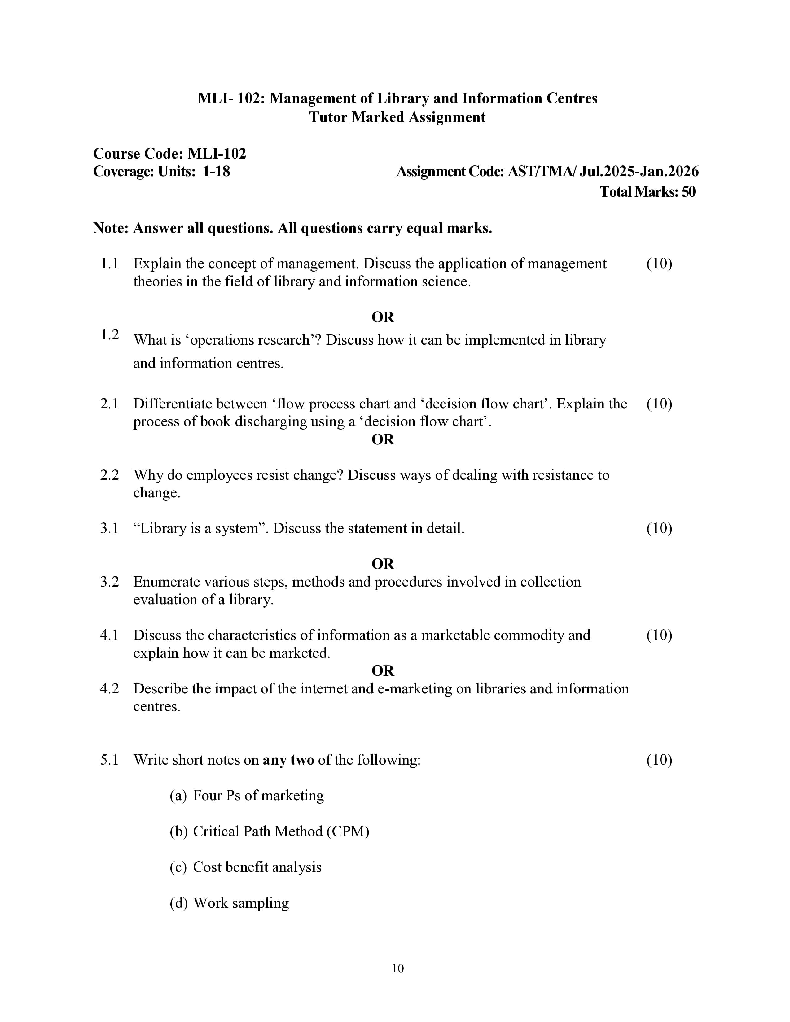 IGNOU MLI 102 Handwritten Hardcopy Assignment 2025-2026 (English Medium)