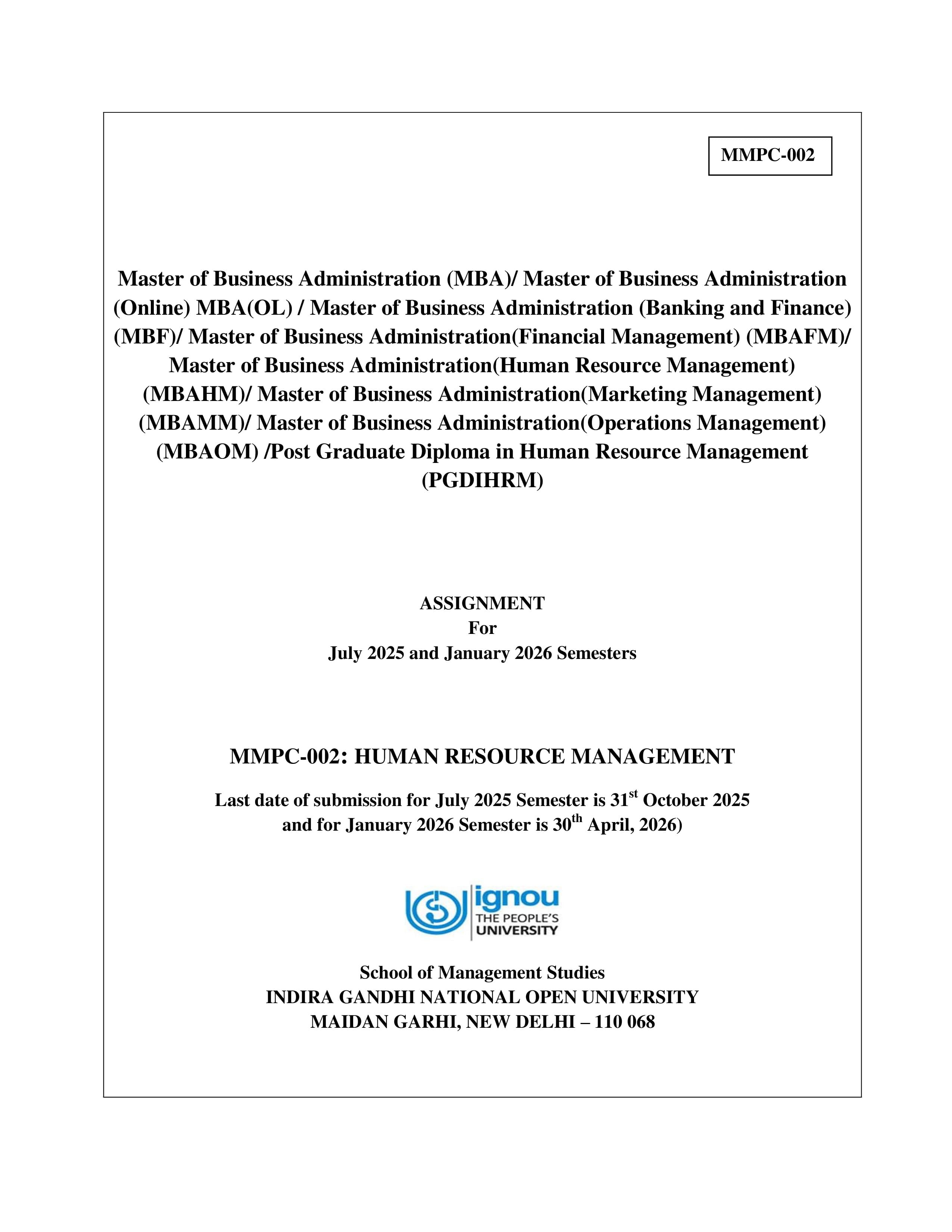 IGNOU MMPC 002 Handwritten Hardcopy Assignment 2025-2026 (English Medium)