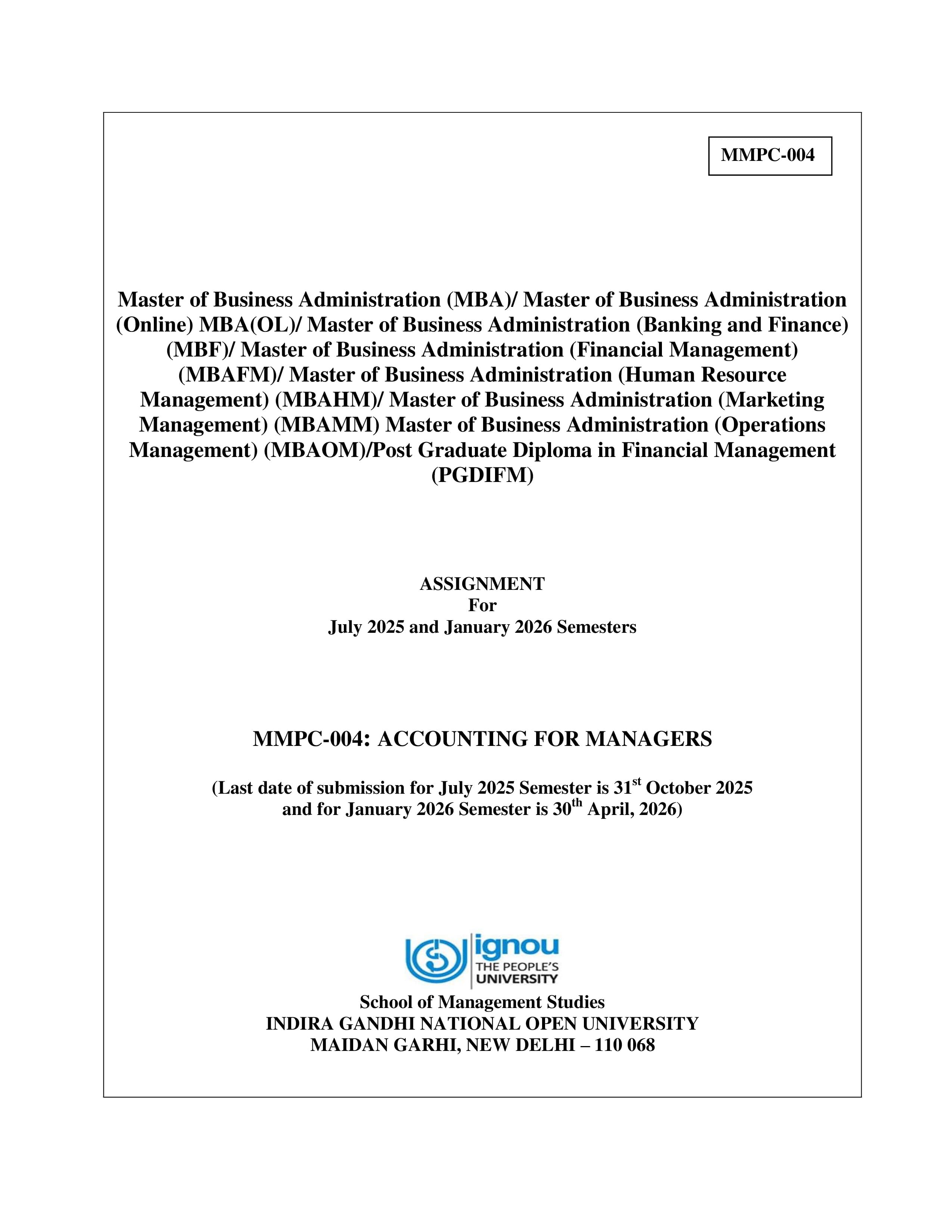 IGNOU MMPC 004 Handwritten Hardcopy Assignment 2025-2026 (English Medium)