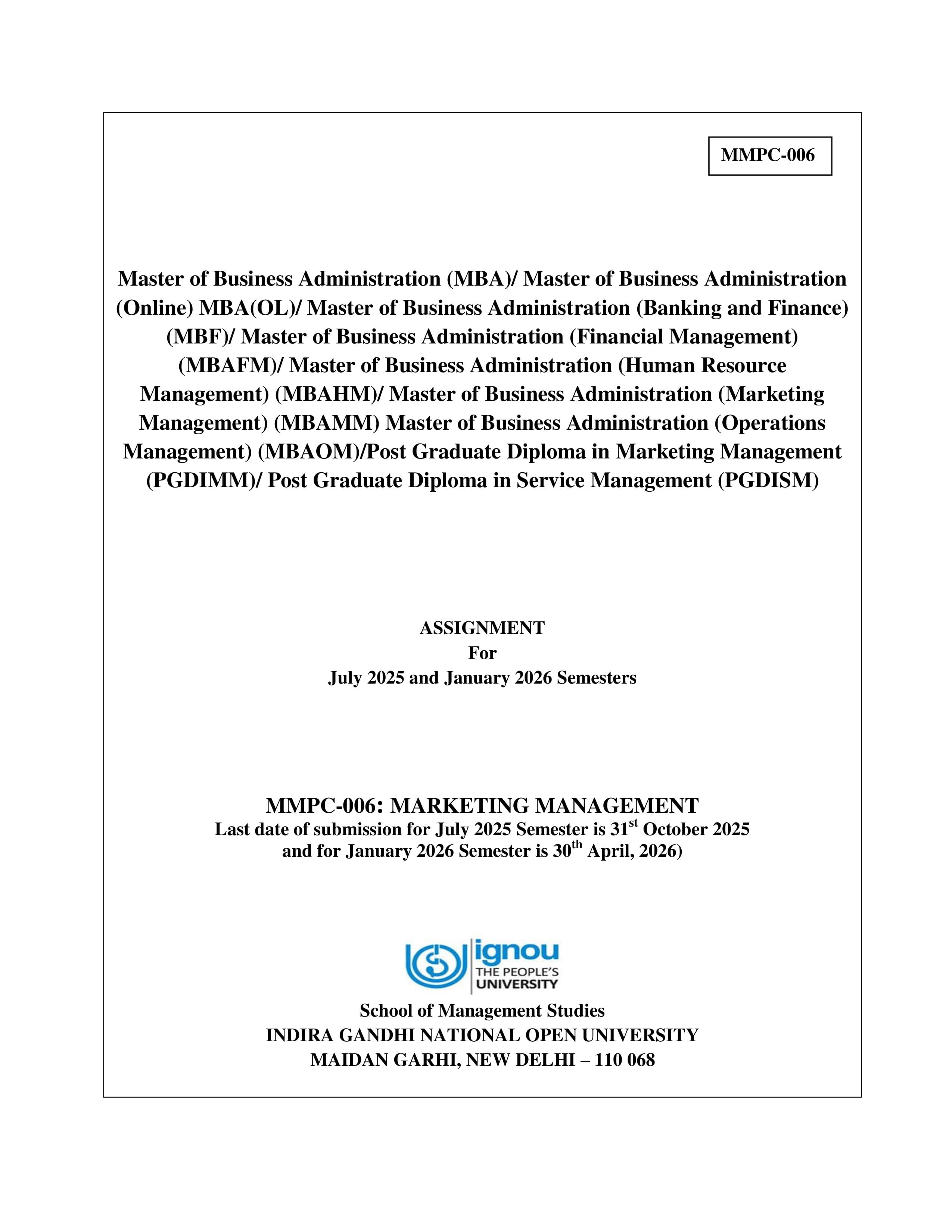 IGNOU MMPC 006 Handwritten Hardcopy Assignment 2025-2026 (English Medium)