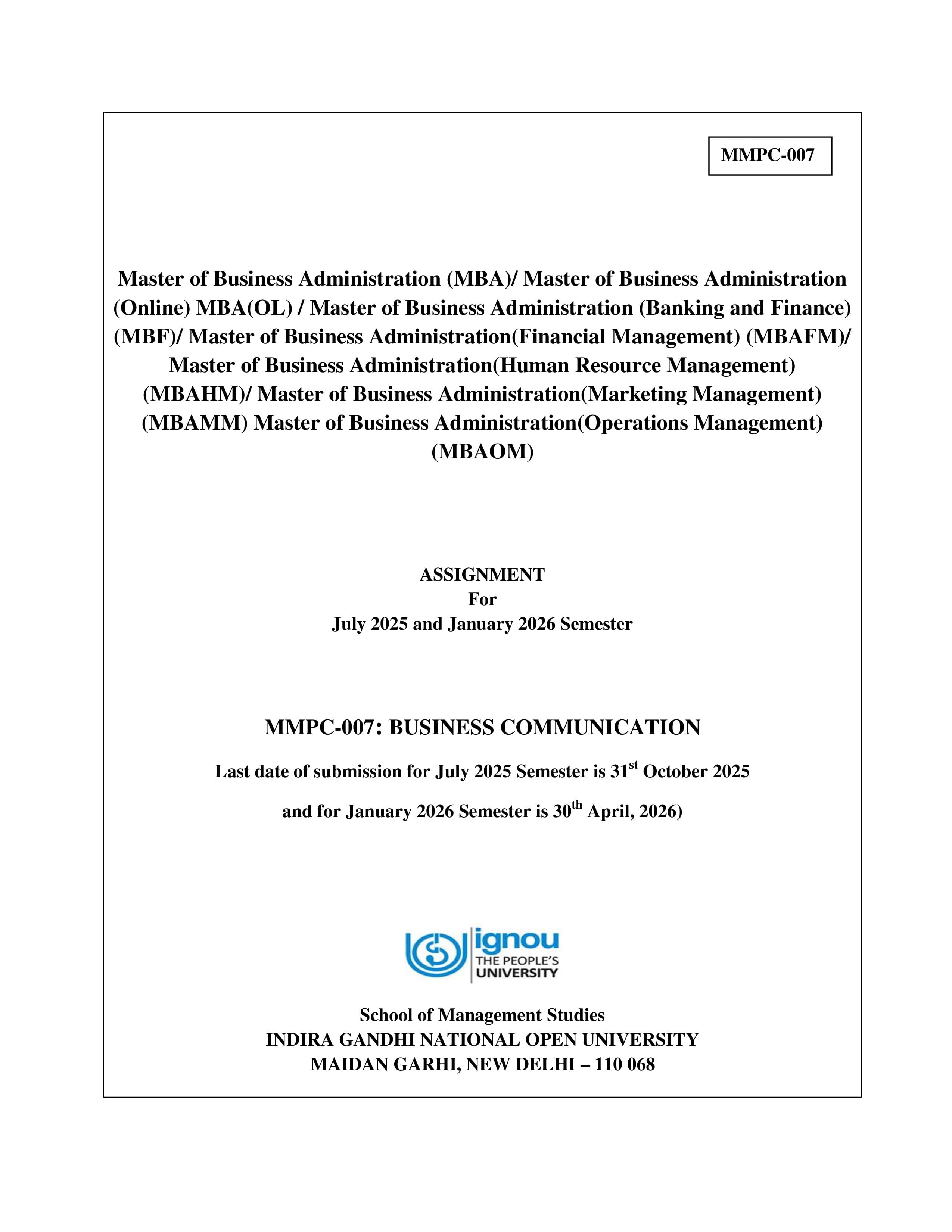 IGNOU MMPC 007 Handwritten Hardcopy Assignment 2025-2026 (English Medium)