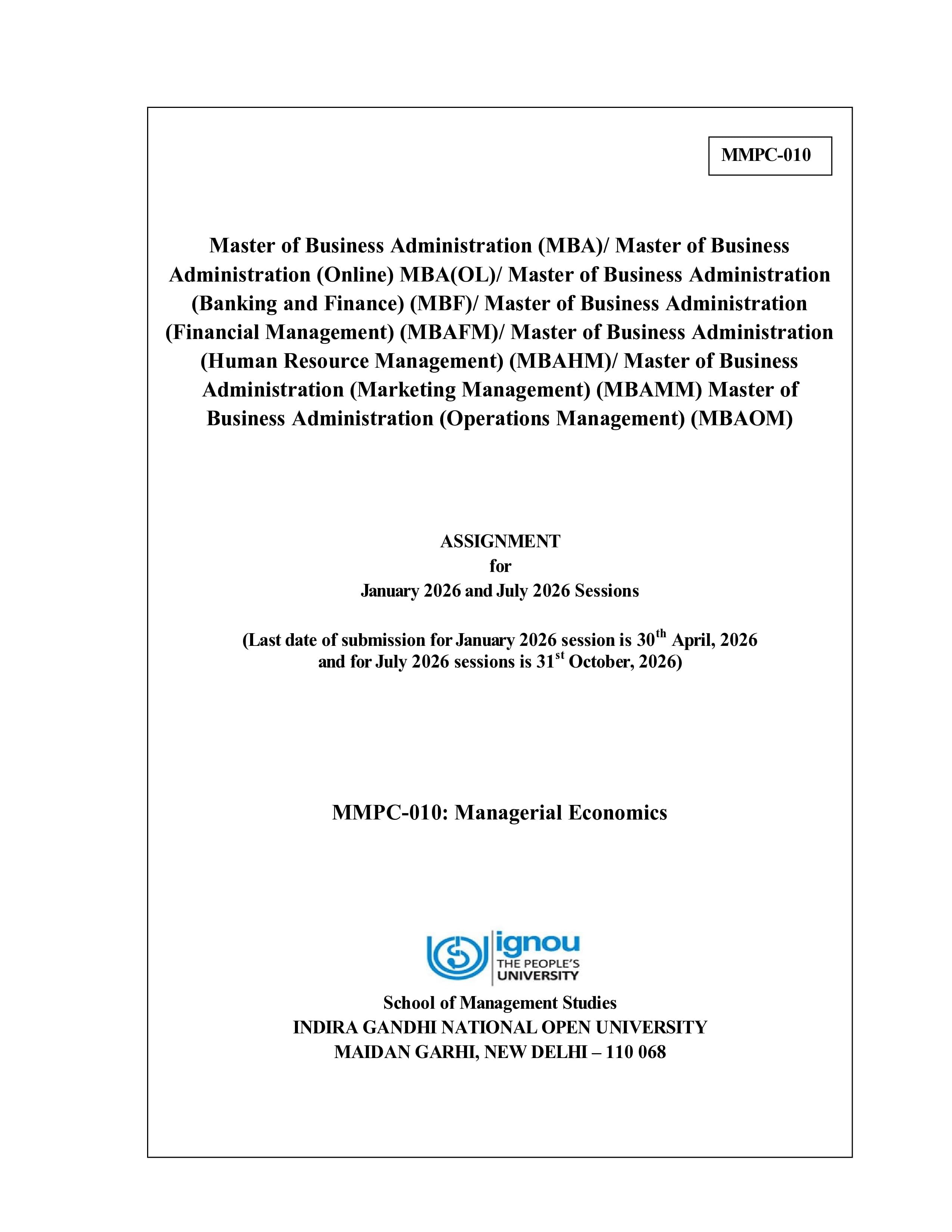 IGNOU MMPC 010 Handwritten Hardcopy Assignment 2026-26 (English Medium)