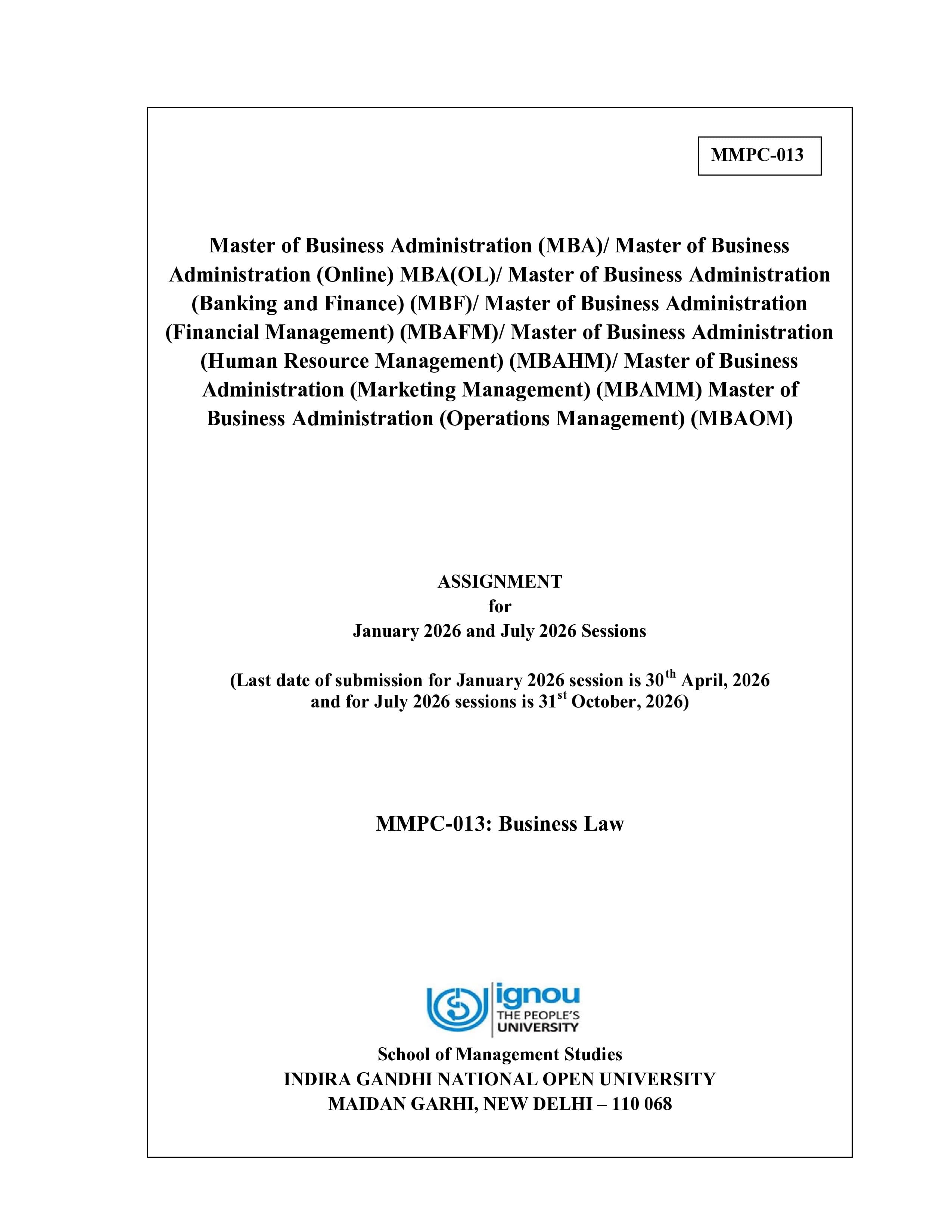 IGNOU MMPC 013 Handwritten Hardcopy Assignment 2026-26 (English Medium)