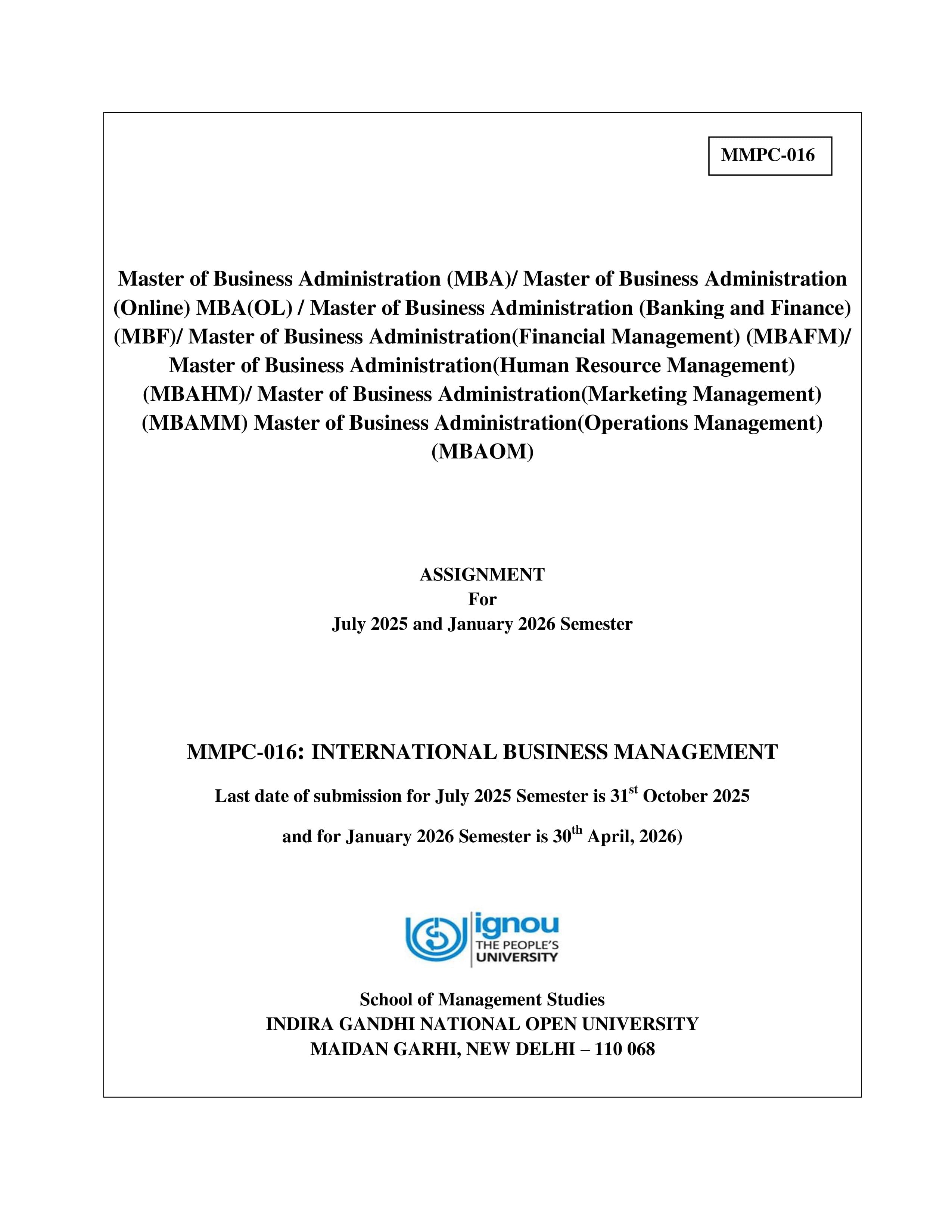 IGNOU MMPC 016 Handwritten Hardcopy Assignment 2025-2026 (English Medium)
