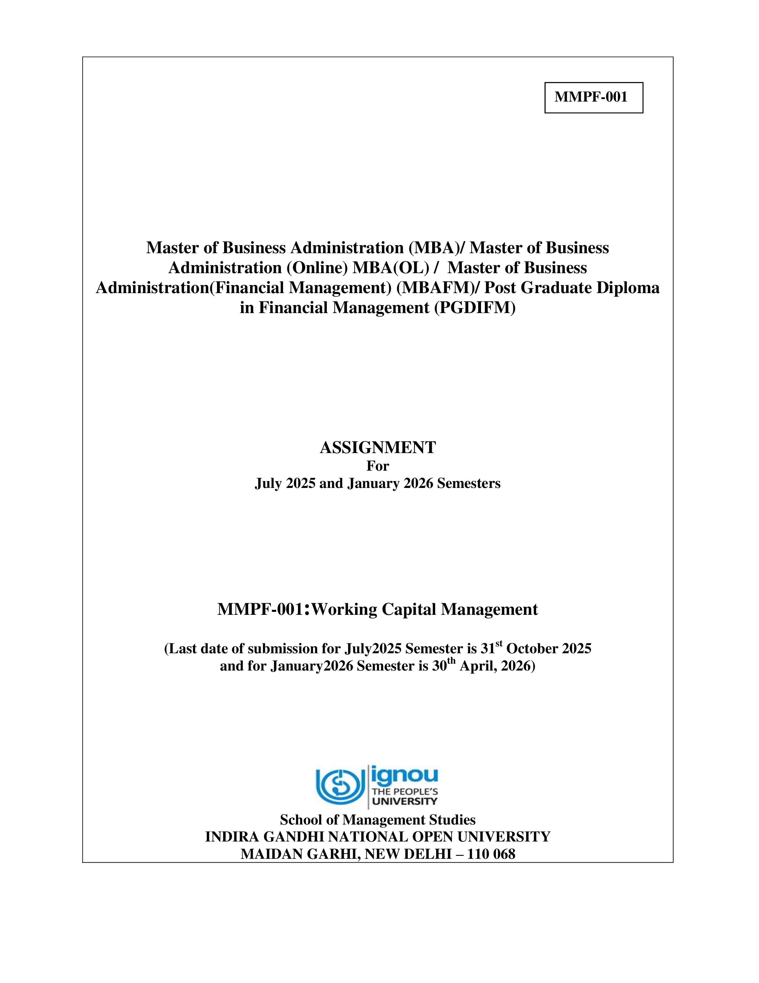 IGNOU MMPF 001 Handwritten Hardcopy Assignment 2025-2026 (English Medium)