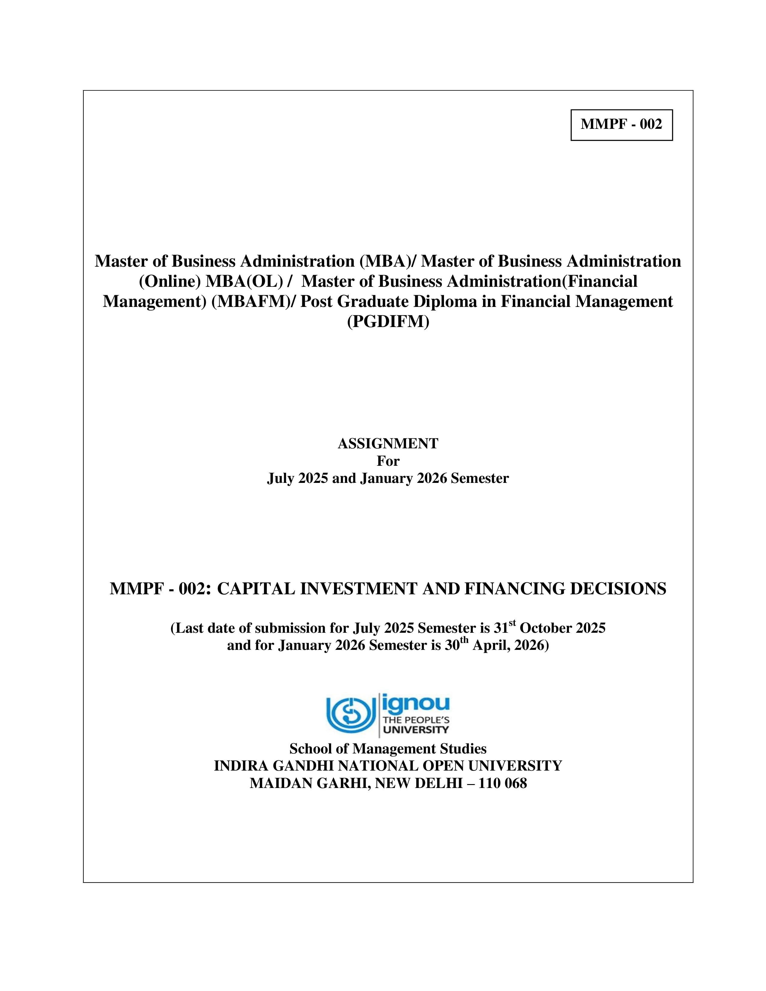 IGNOU MMPF 002 Handwritten Hardcopy Assignment 2025-2026 (English Medium)