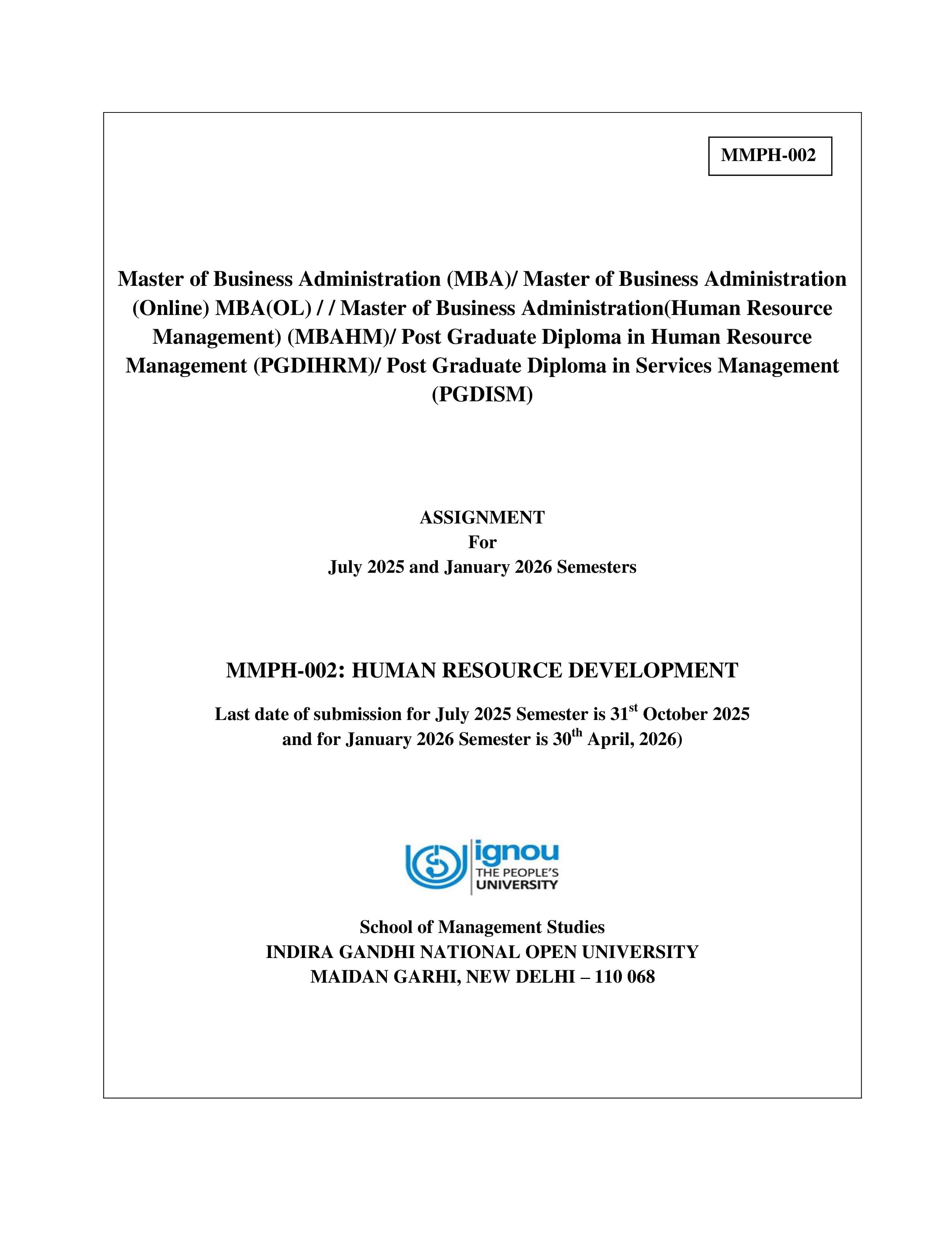 IGNOU MMPH 002 Handwritten Hardcopy Assignment 2025-2026 (English Medium)