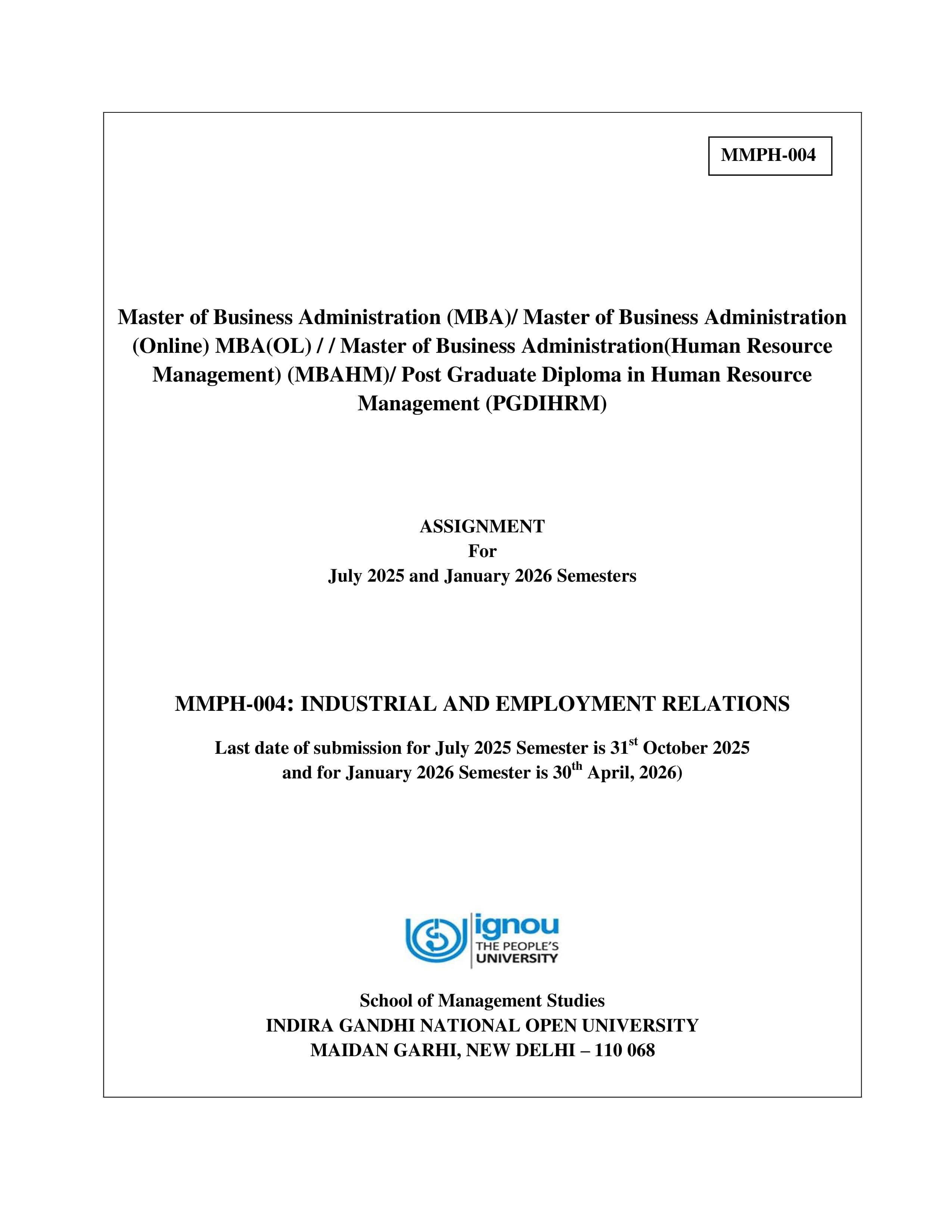 IGNOU MMPH 004 Handwritten Hardcopy Assignment 2025-2026 (English Medium)