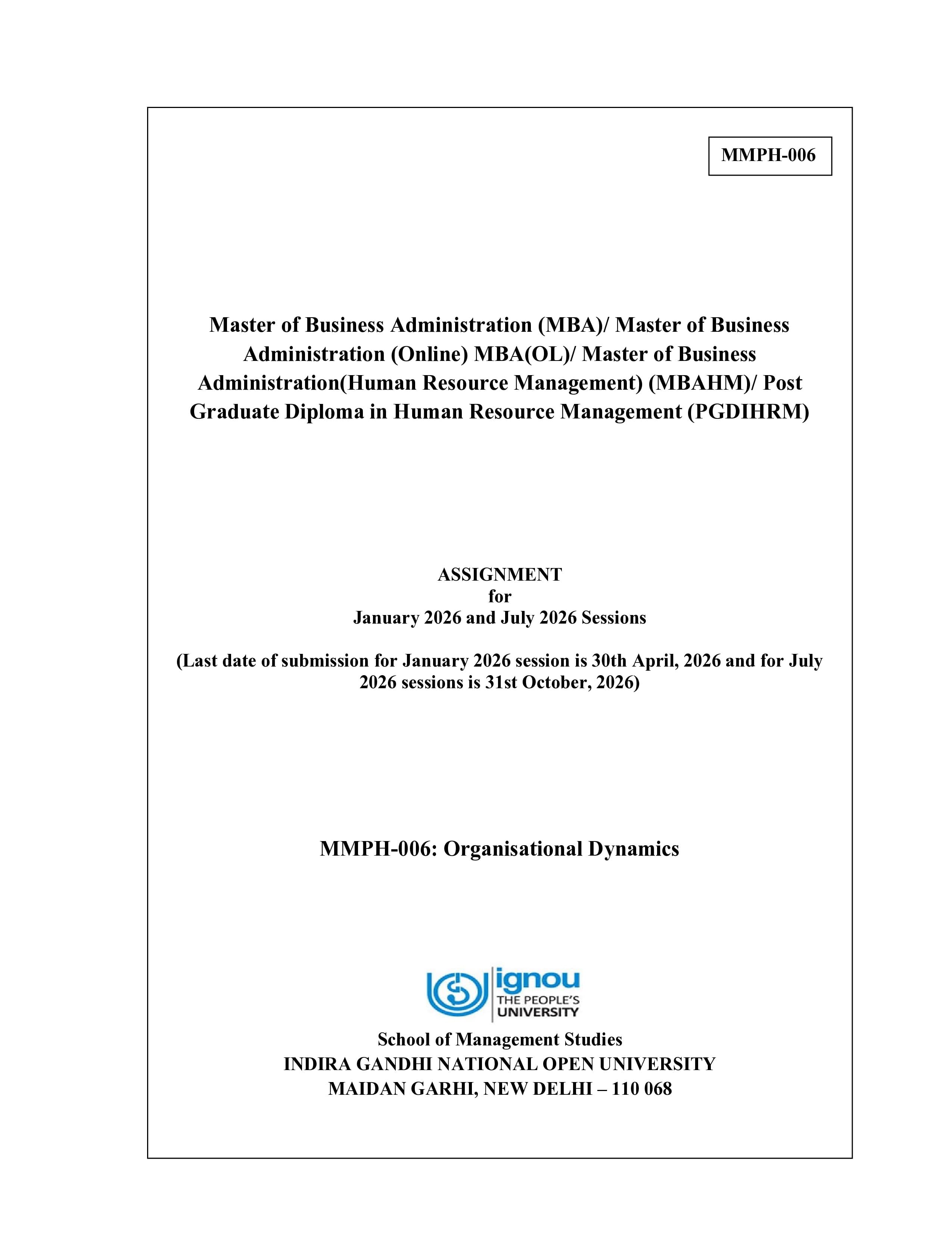 IGNOU MMPH 006 Handwritten Hardcopy Assignment 2026-26 (English Medium)