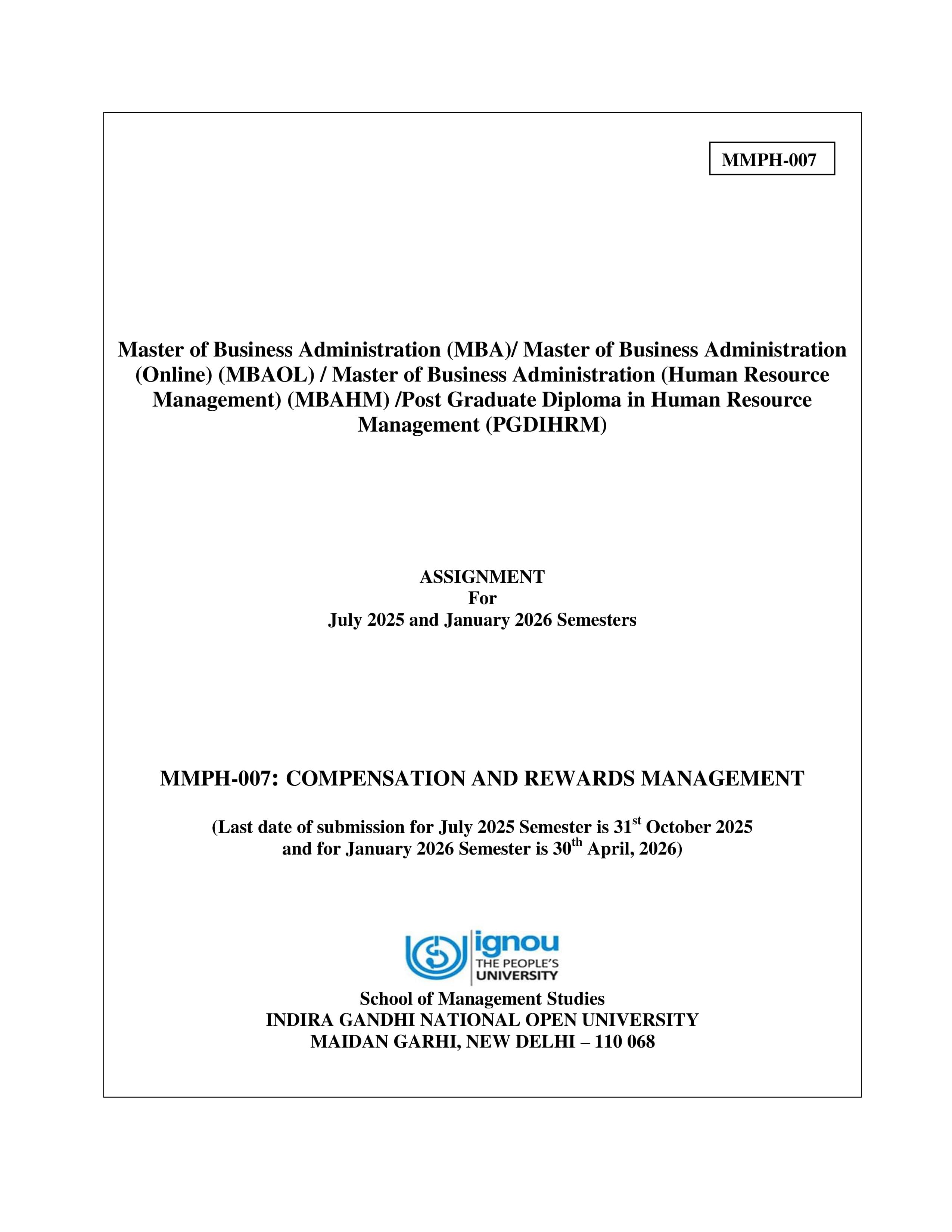 IGNOU MMPH 007 Handwritten Hardcopy Assignment 2025-2026 (English Medium)