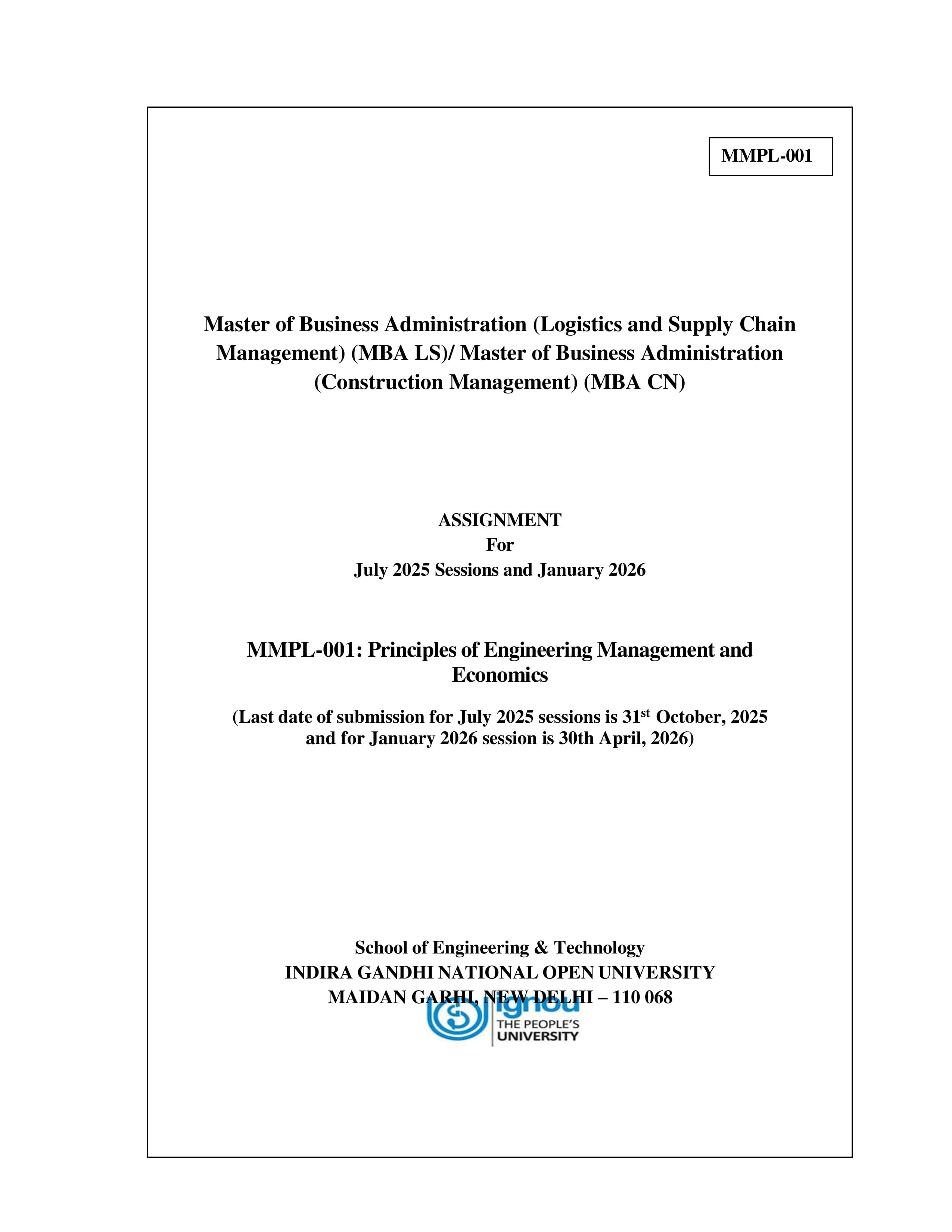 IGNOU MMPL 001 Handwritten Hardcopy Assignment 2025-2026 (English Medium)