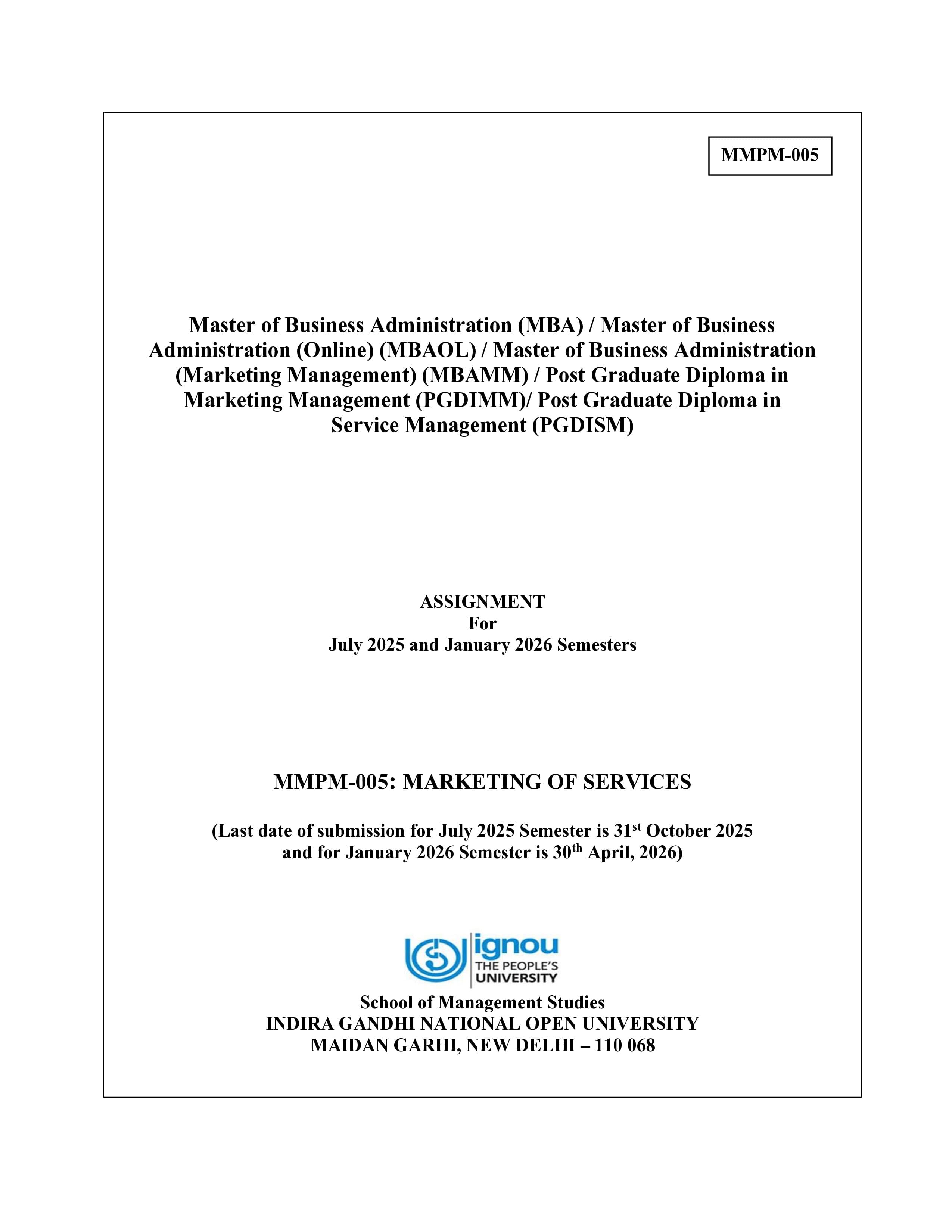 IGNOU MMPM 005 Handwritten Hardcopy Assignment 2025-2026 (English Medium)