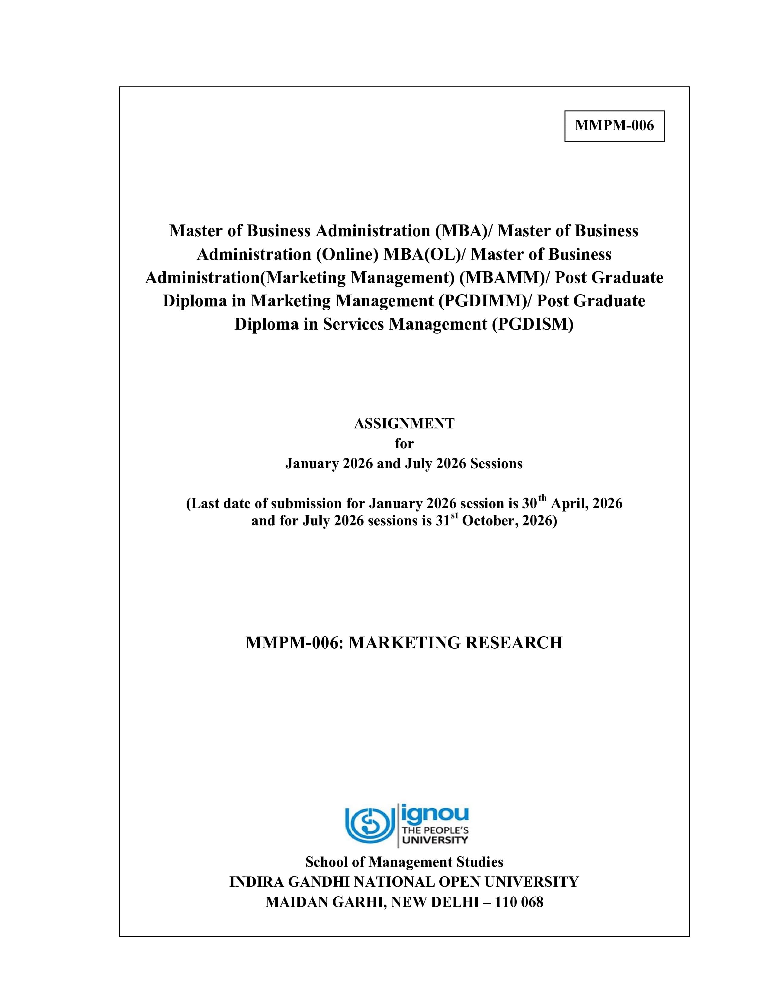 IGNOU MMPM 006 Handwritten Hardcopy Assignment 2026-26 (English Medium)