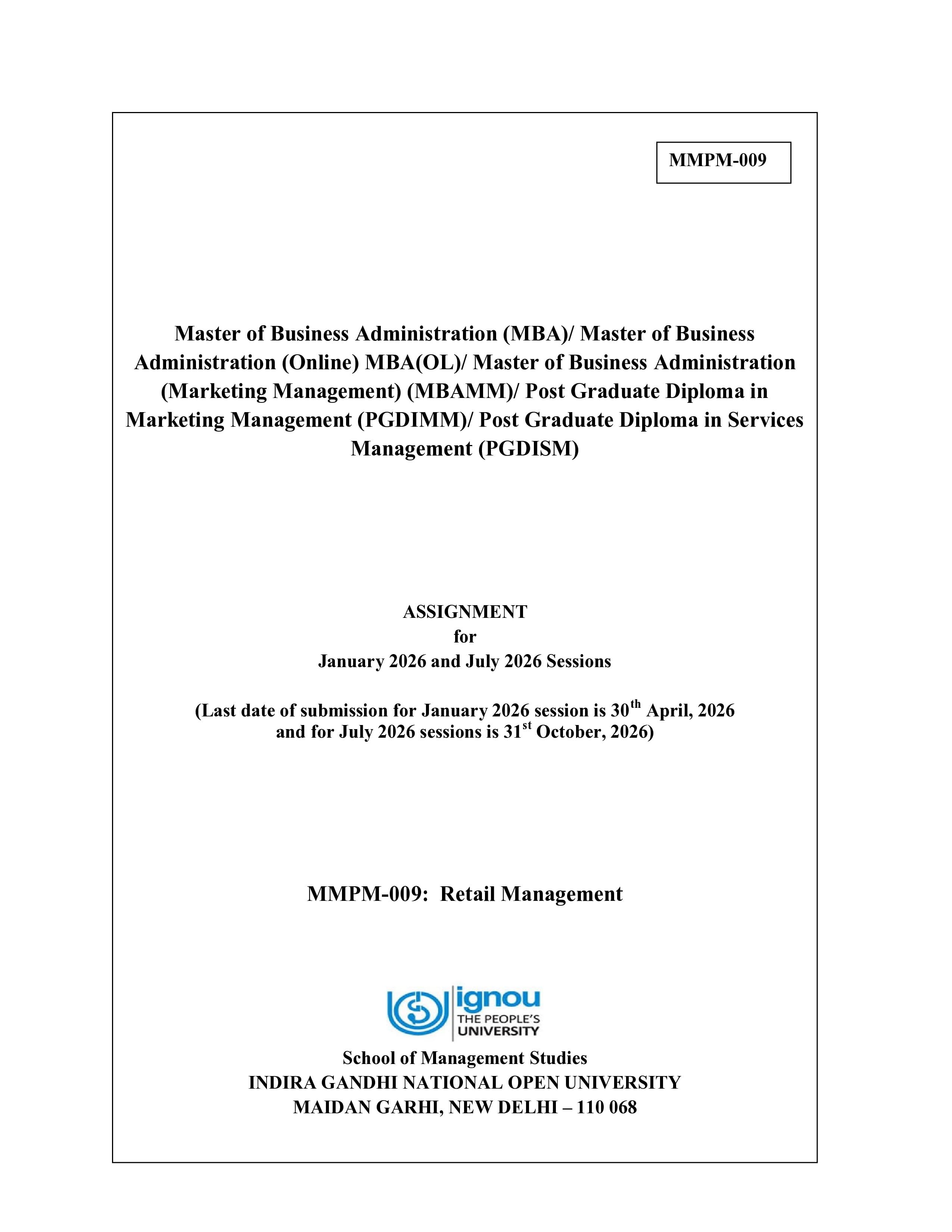 IGNOU MMPM 009 Handwritten Hardcopy Assignment 2026-26 (English Medium)