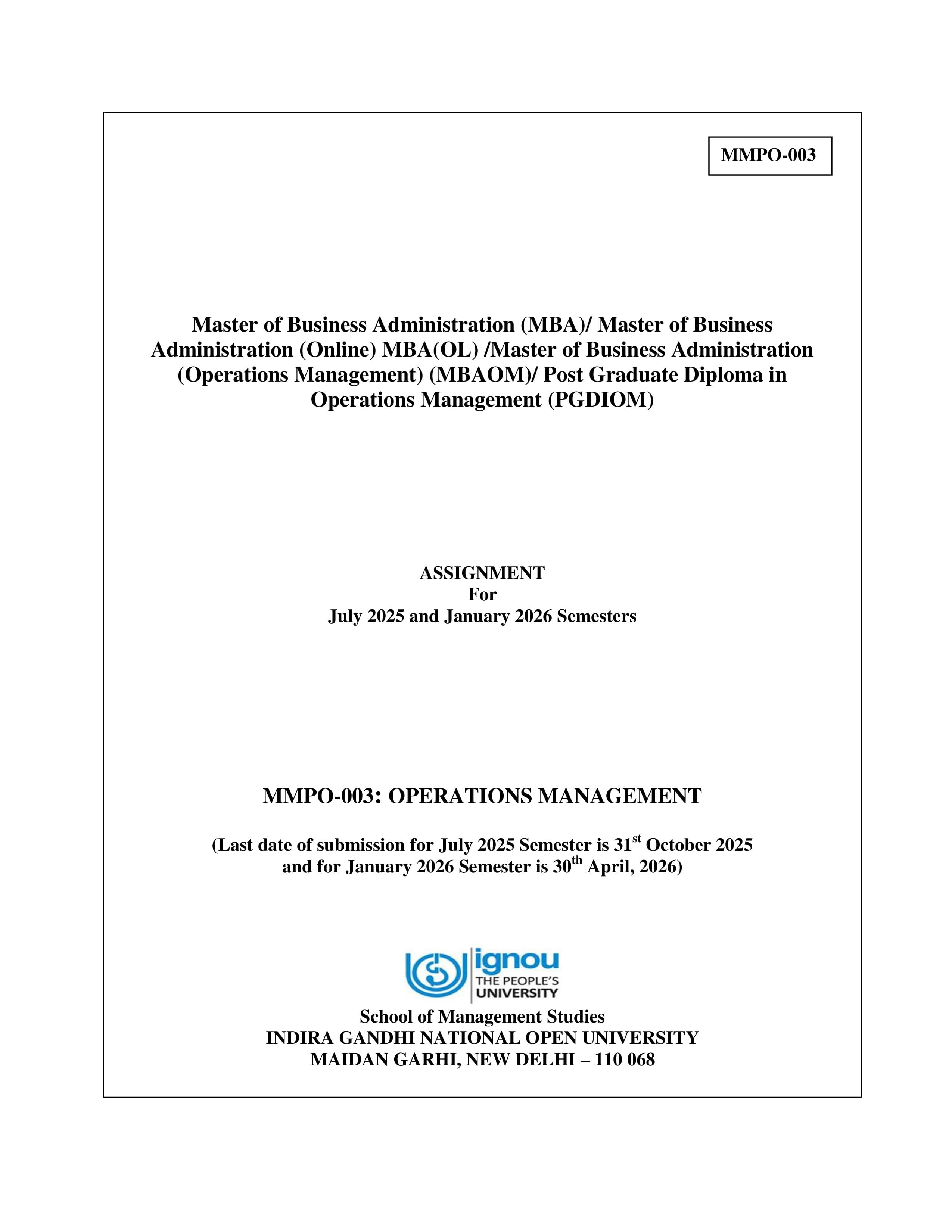 IGNOU MMPO 003 Handwritten Hardcopy Assignment 2025-2026 (English Medium)