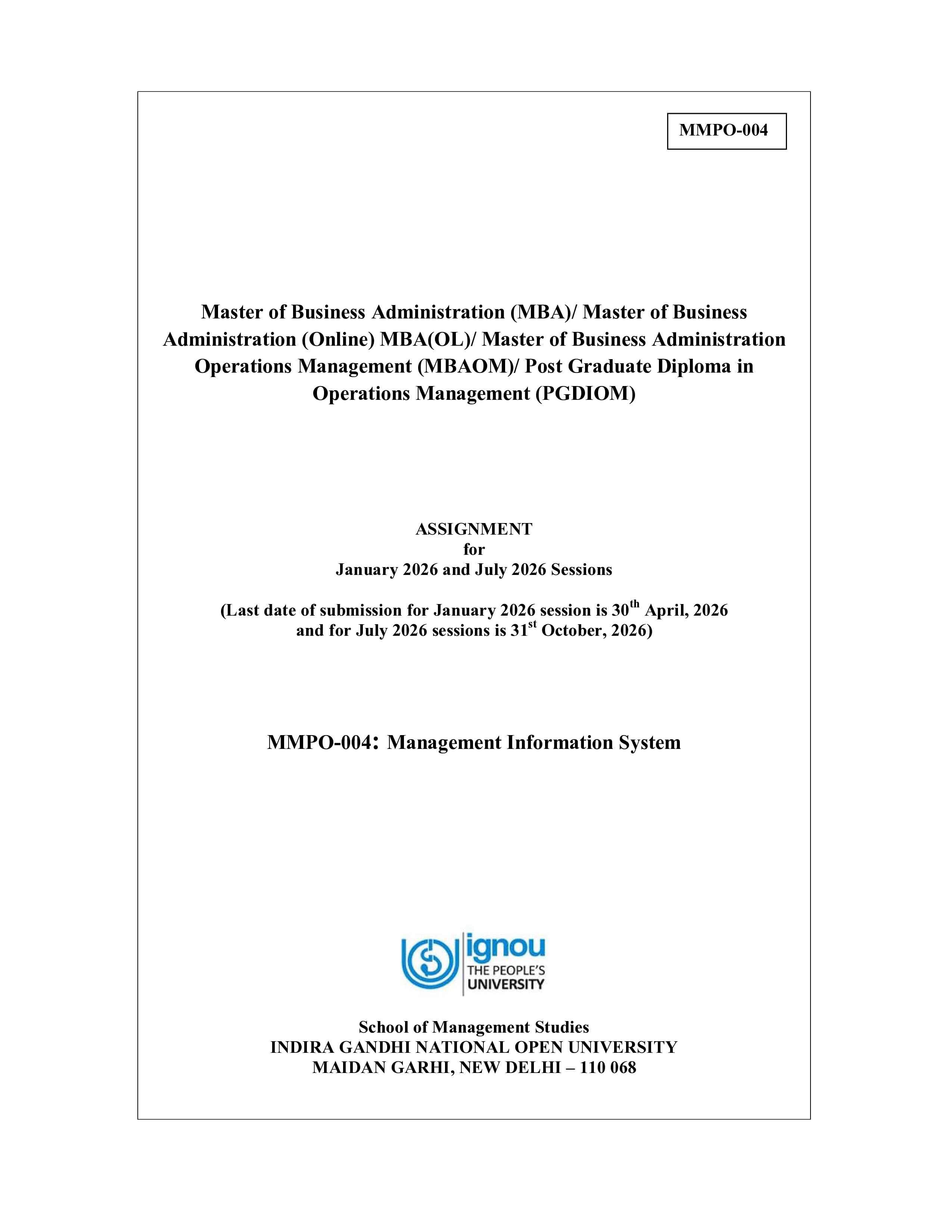 IGNOU MMPO 004 Handwritten Hardcopy Assignment 2026-26 (English Medium)