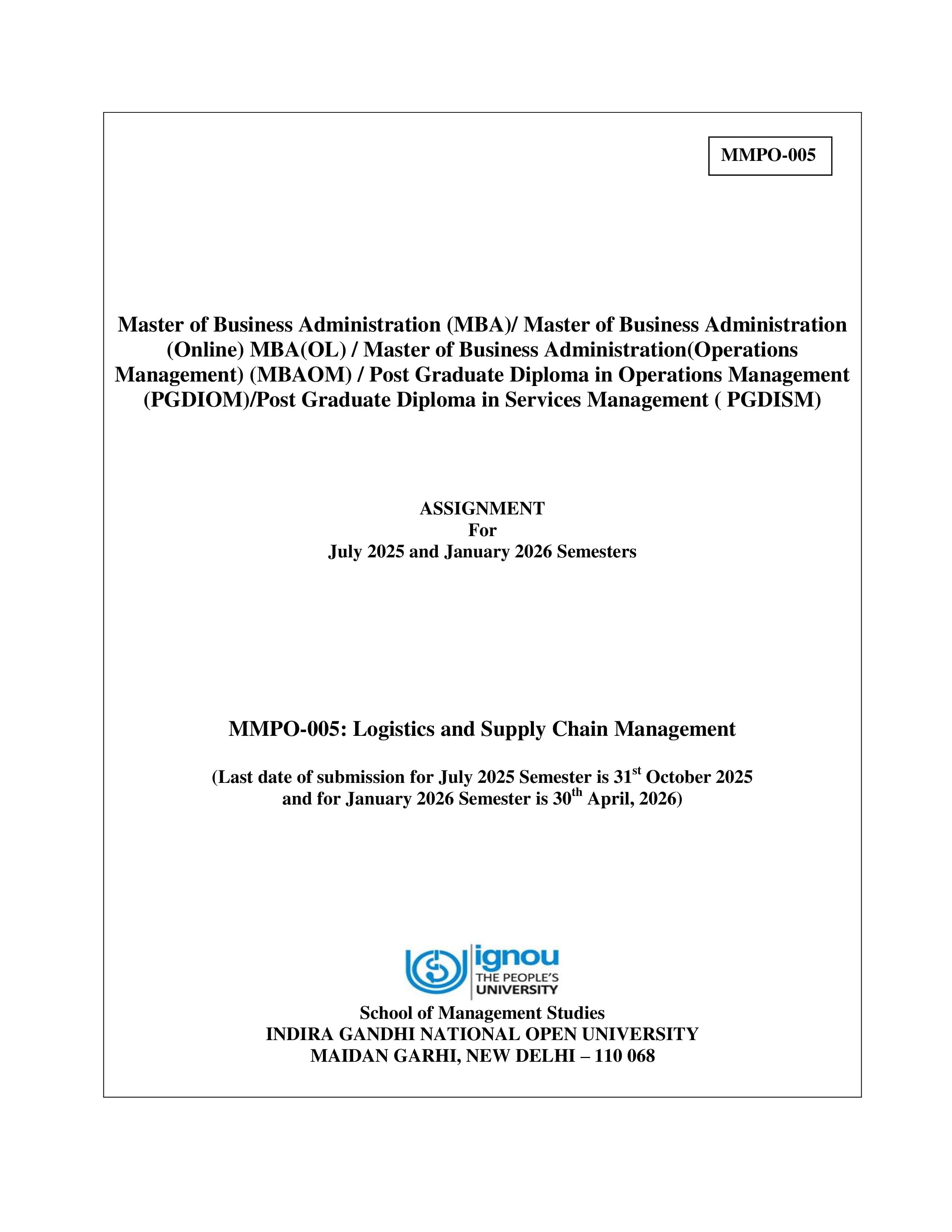 IGNOU MMPO 005 Handwritten Hardcopy Assignment 2025-2026 (English Medium)