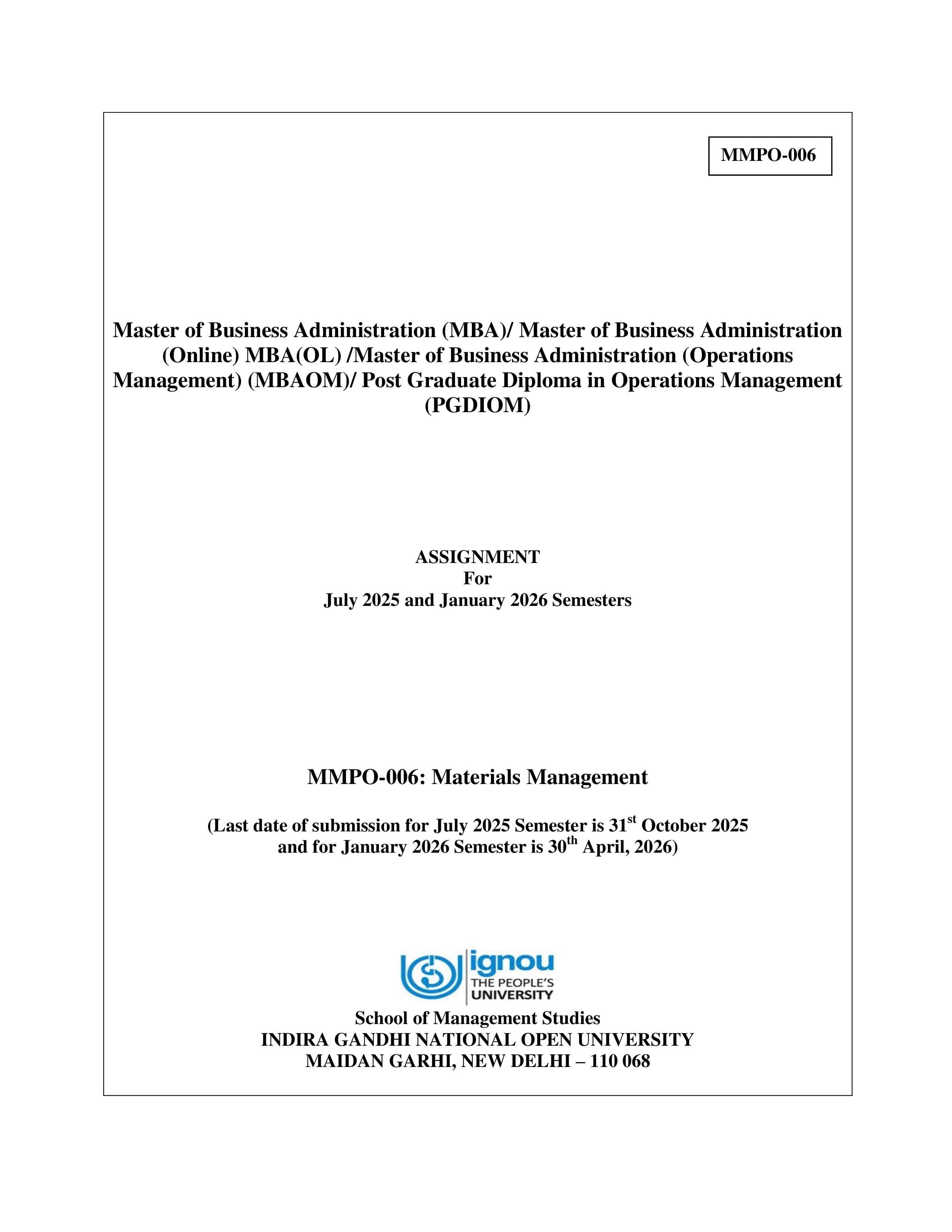 IGNOU MMPO 006 Handwritten Hardcopy Assignment 2025-2026 (English Medium)