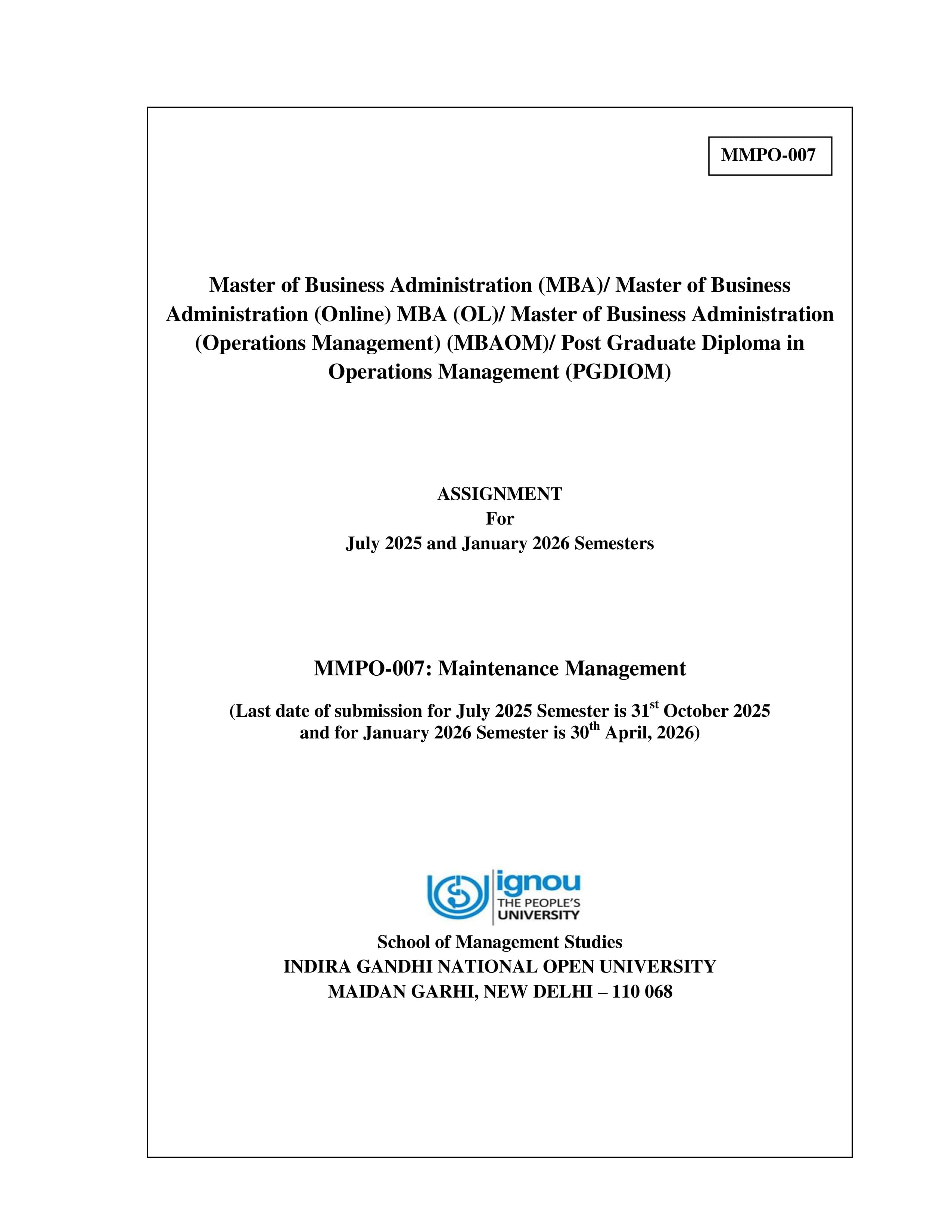 IGNOU MMPO 007 Handwritten Hardcopy Assignment 2025-2026 (English Medium)