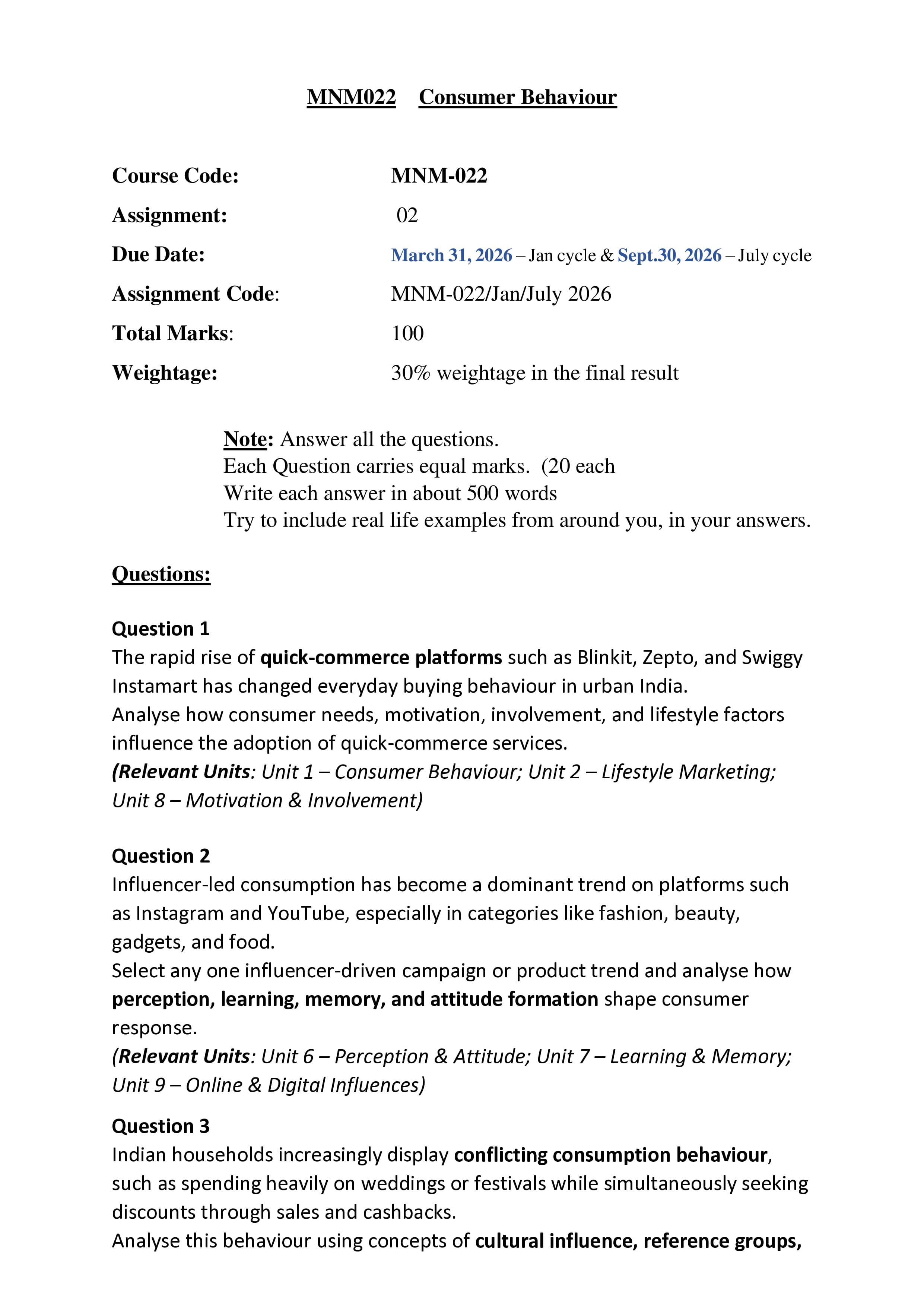 IGNOU MNM 022 Handwritten Hardcopy Assignment 2026-26 (English Medium)