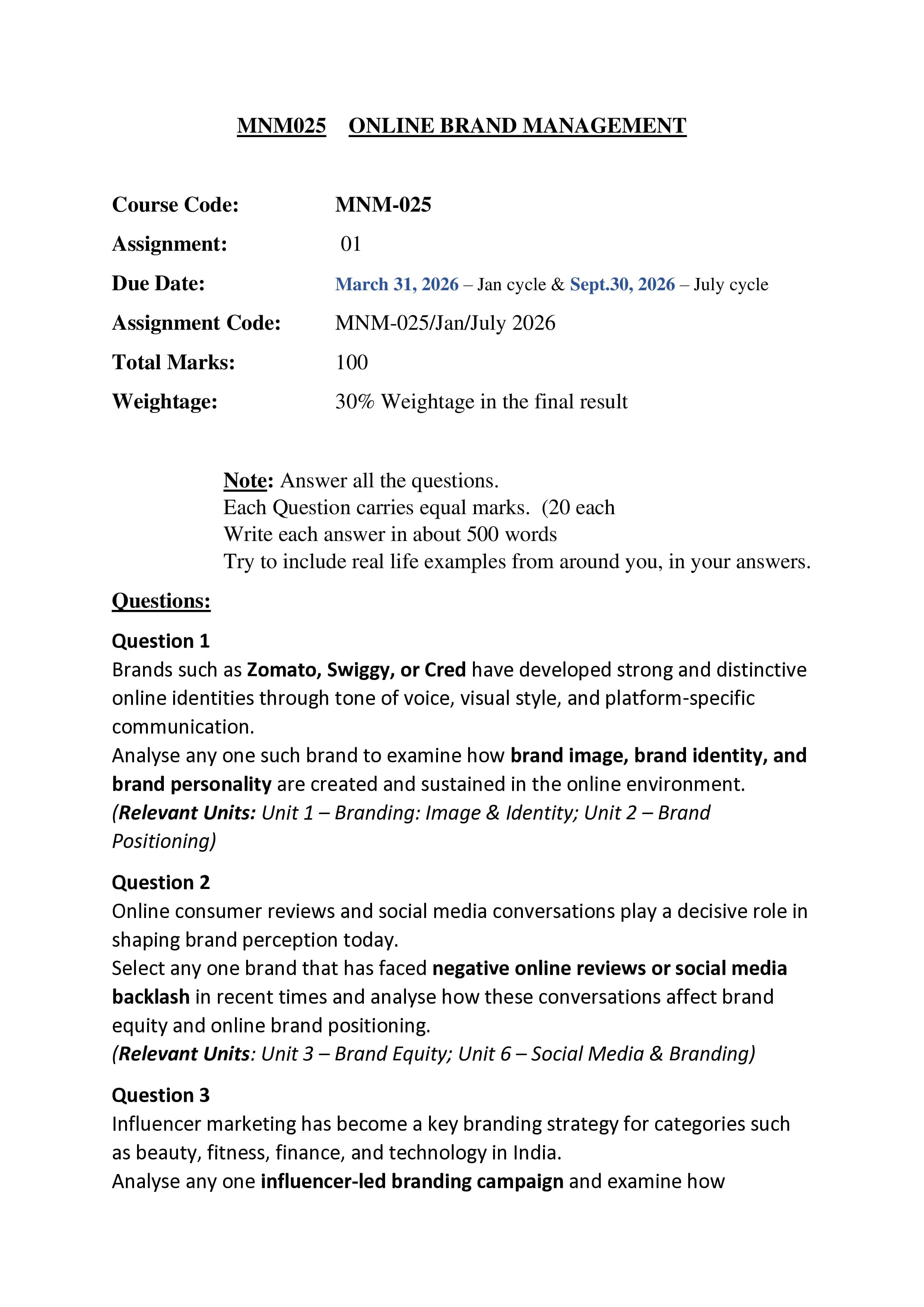 IGNOU MNM 025 Handwritten Hardcopy Assignment 2026-26 (English Medium)