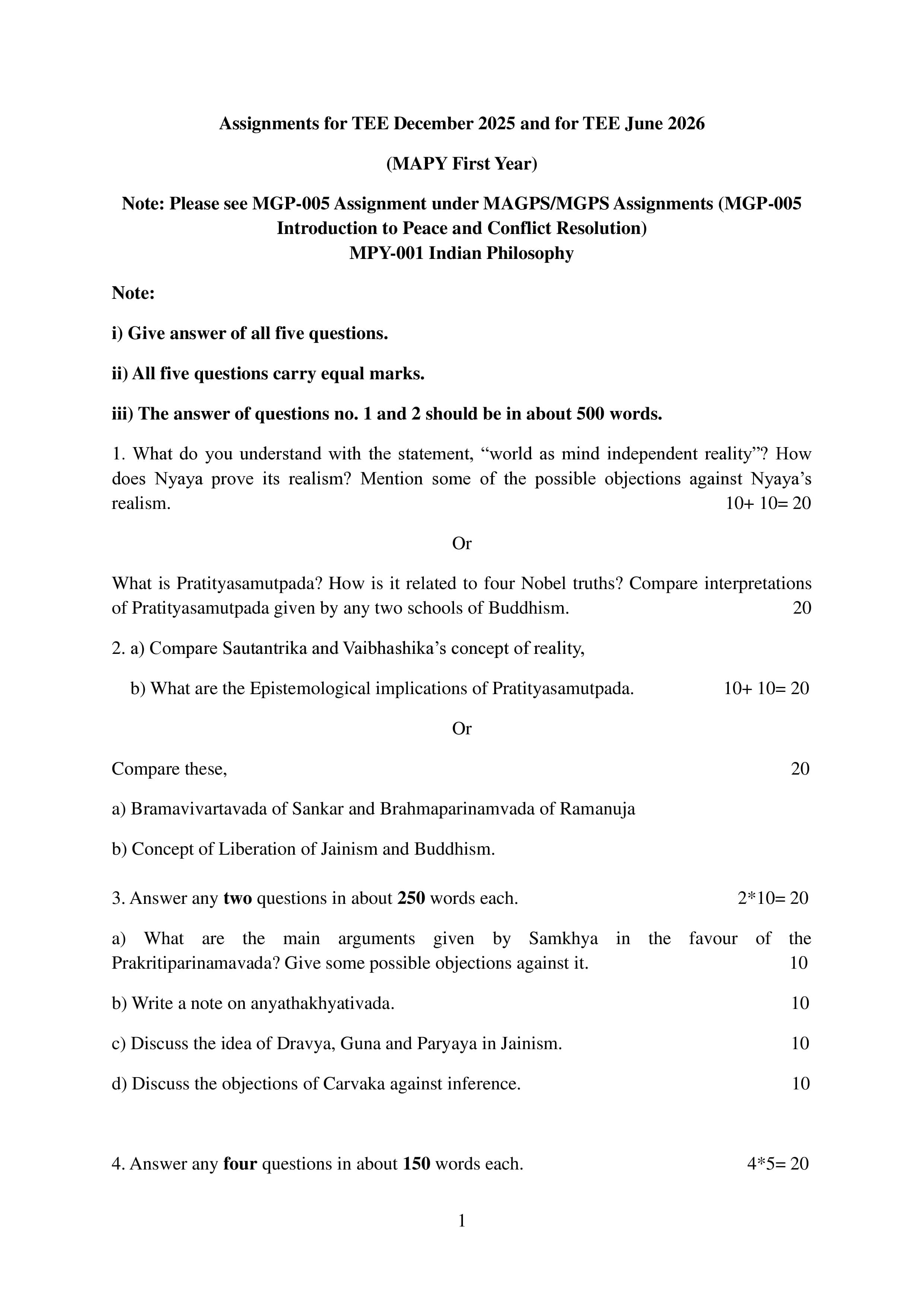 IGNOU MPY 001 Handwritten Hardcopy Assignment 2025-25 (English Medium)