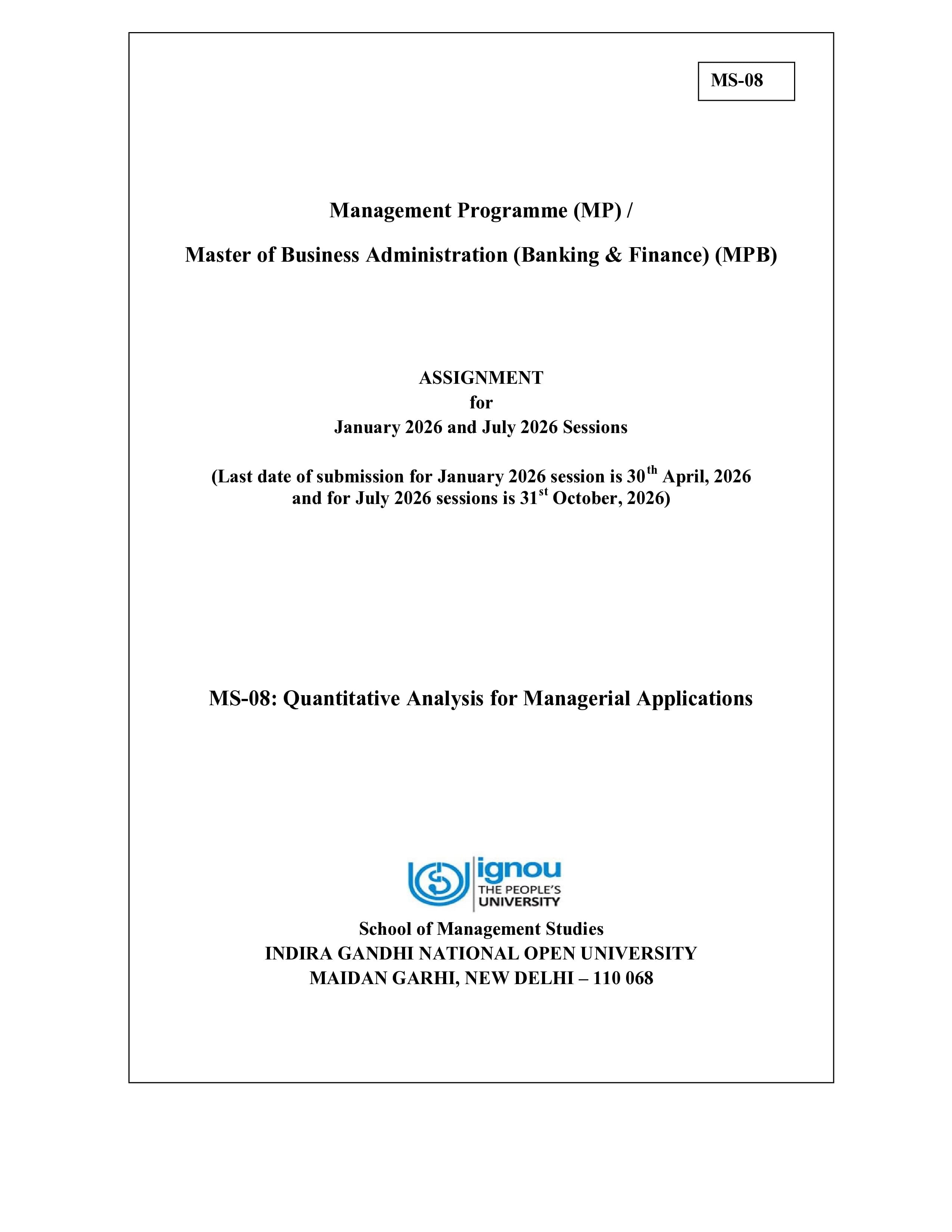 IGNOU MS 008 Handwritten Hardcopy Assignment 2026-26 (English Medium)
