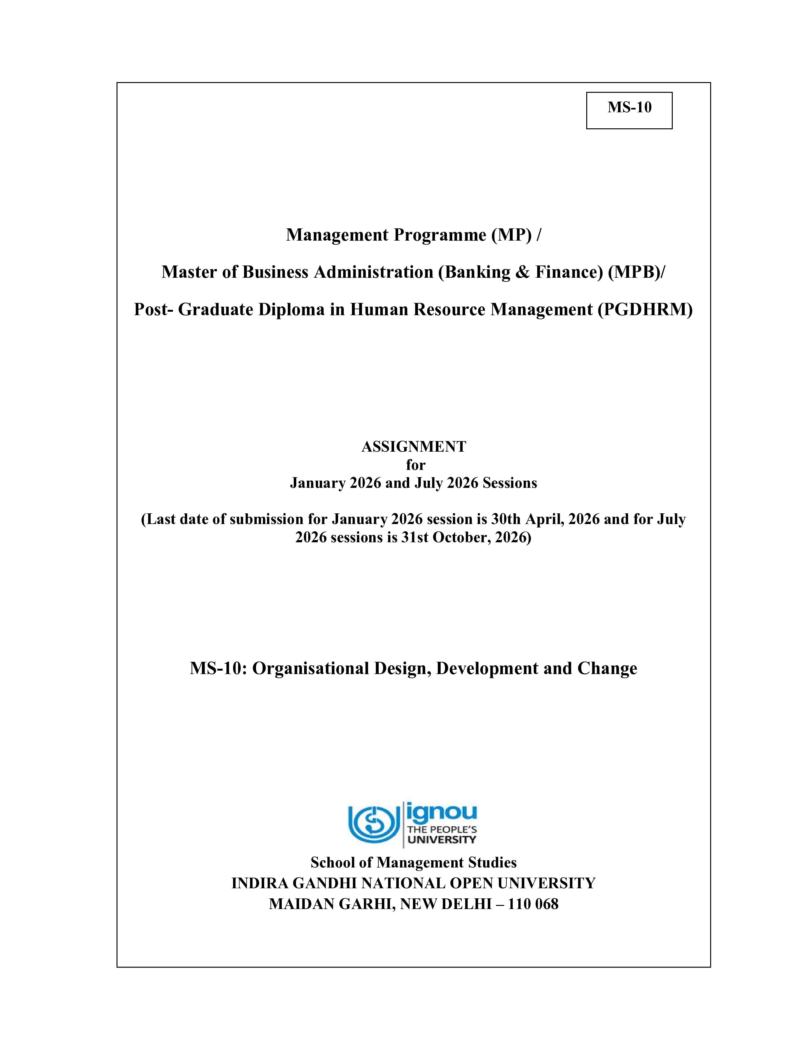 IGNOU MS 010 Handwritten Hardcopy Assignment 2026-26 (English Medium)