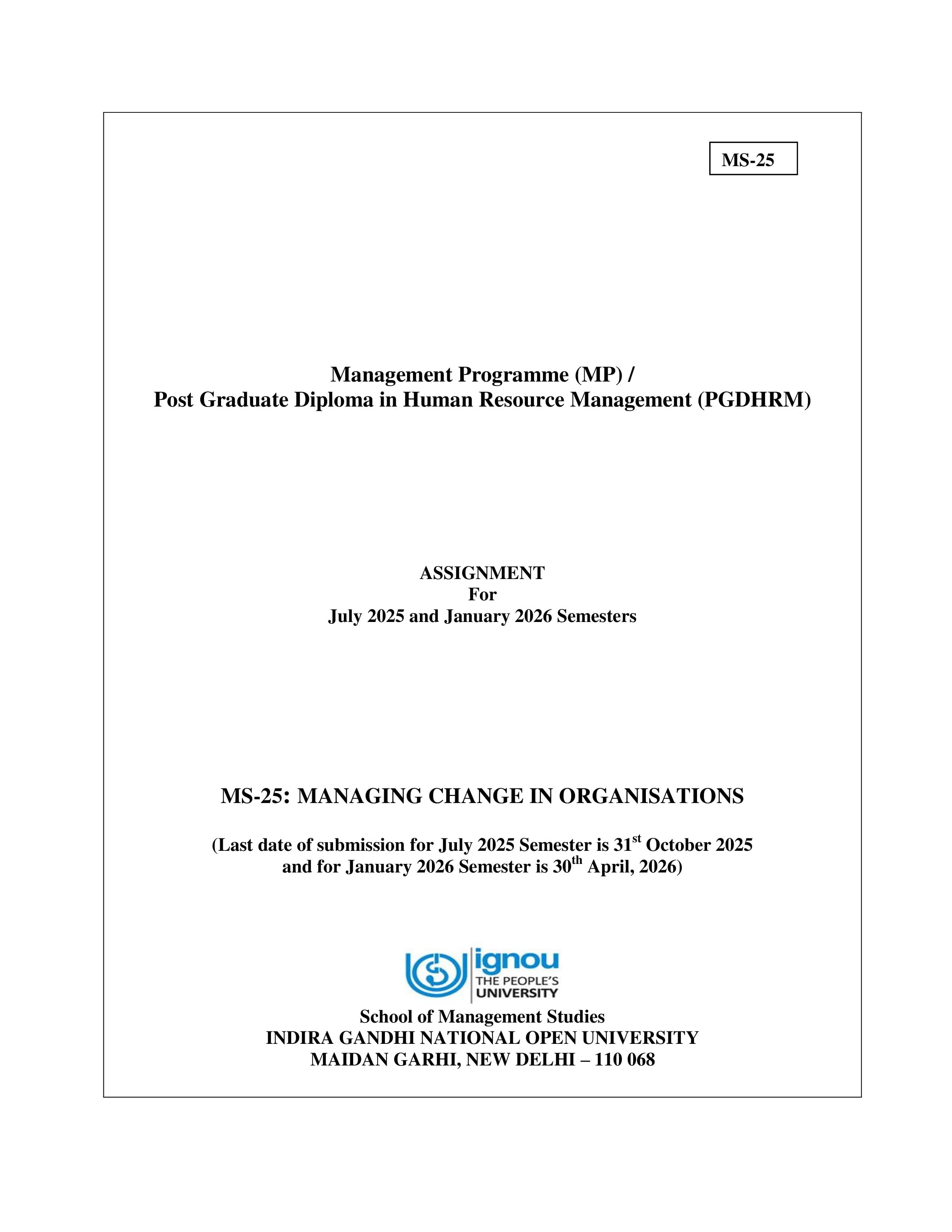 IGNOU MS 025 Handwritten Hardcopy Assignment 2025-2026 (English Medium)