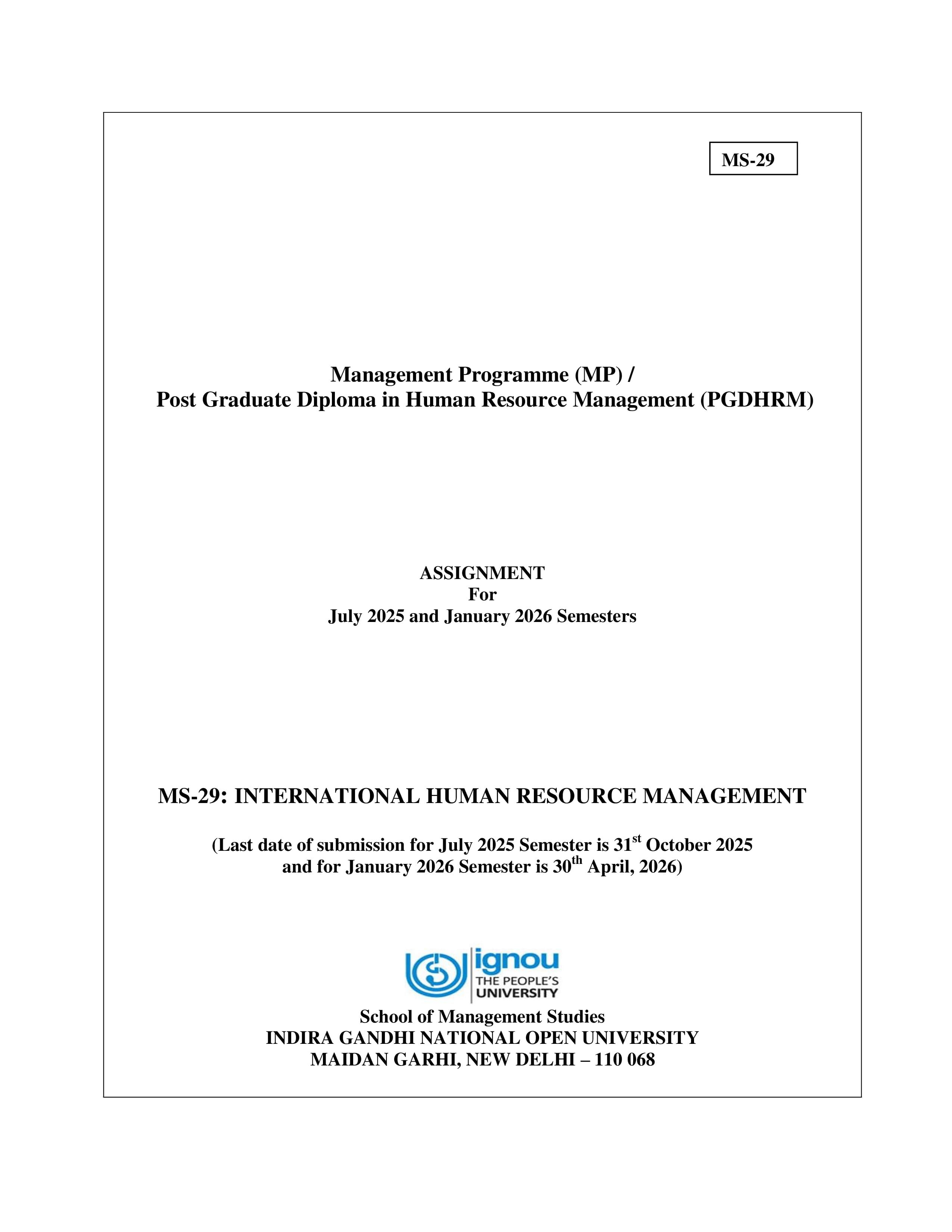 IGNOU MS 029 Handwritten Hardcopy Assignment 2025-2026 (English Medium)
