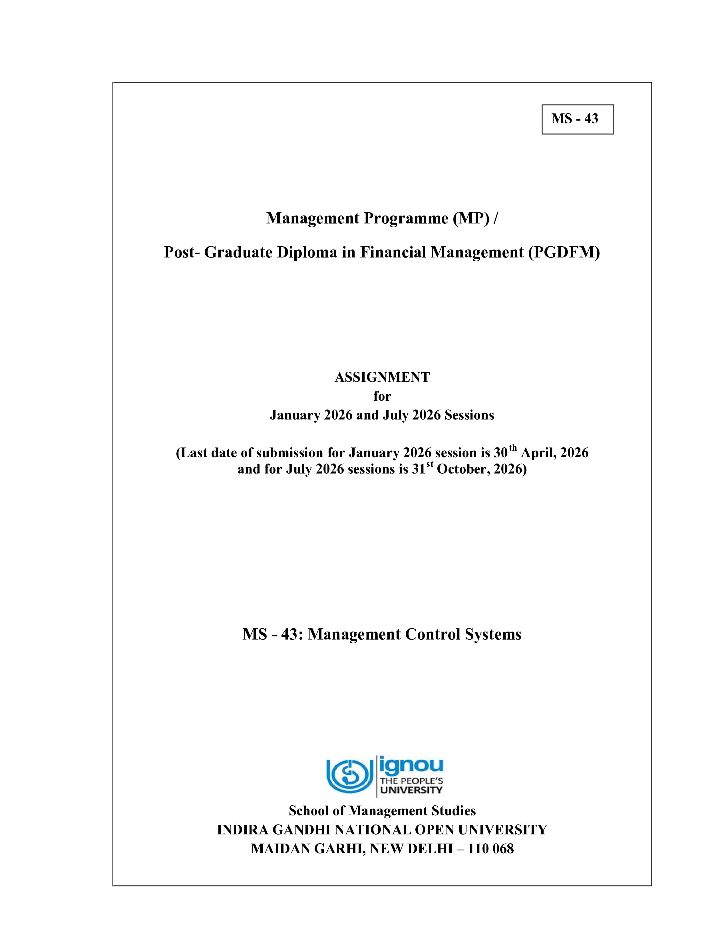 IGNOU MS 043 Handwritten Hardcopy Assignment 2026-26 (English Medium)